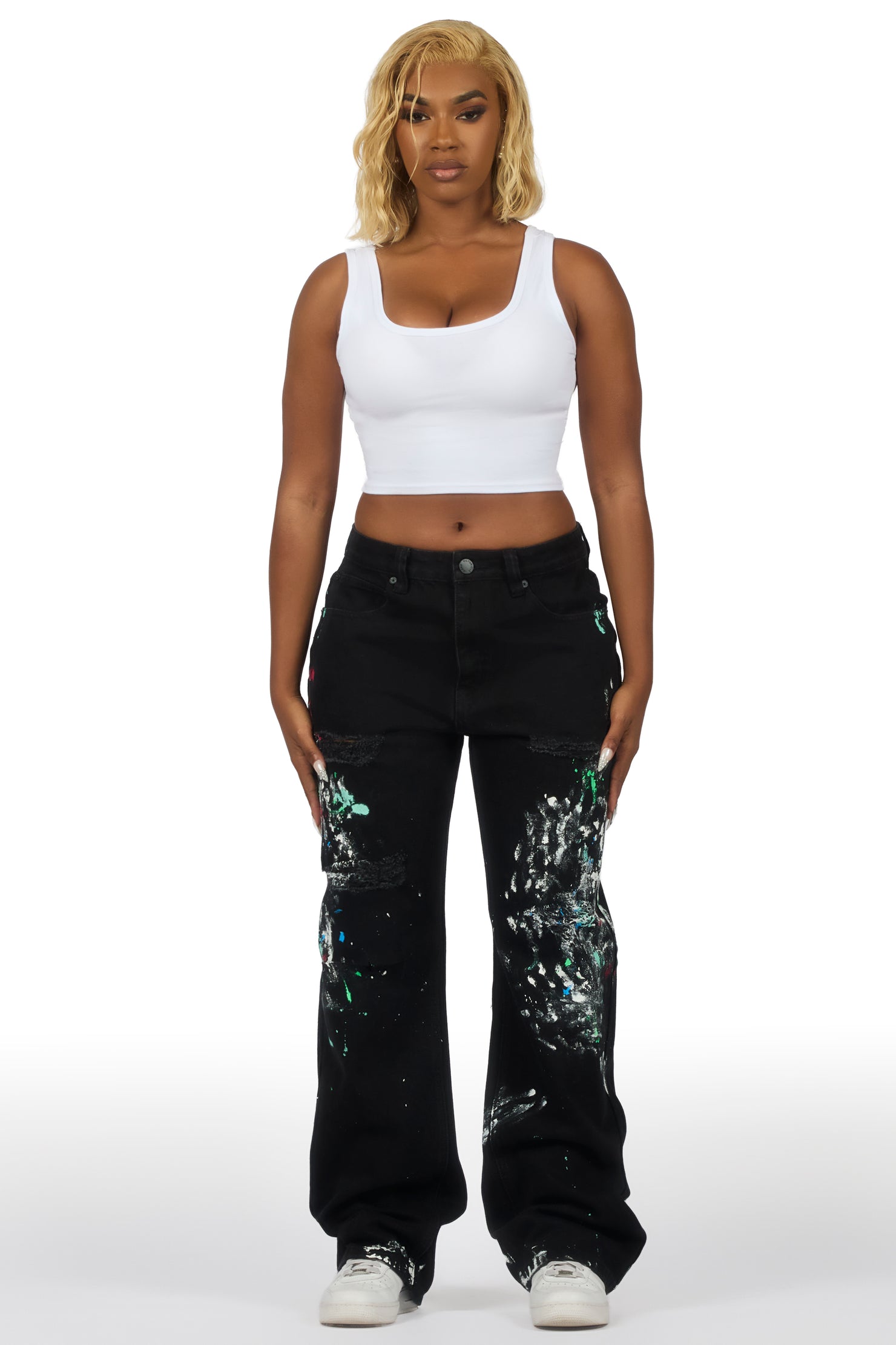 Teaira Black Painted Baggy Jean