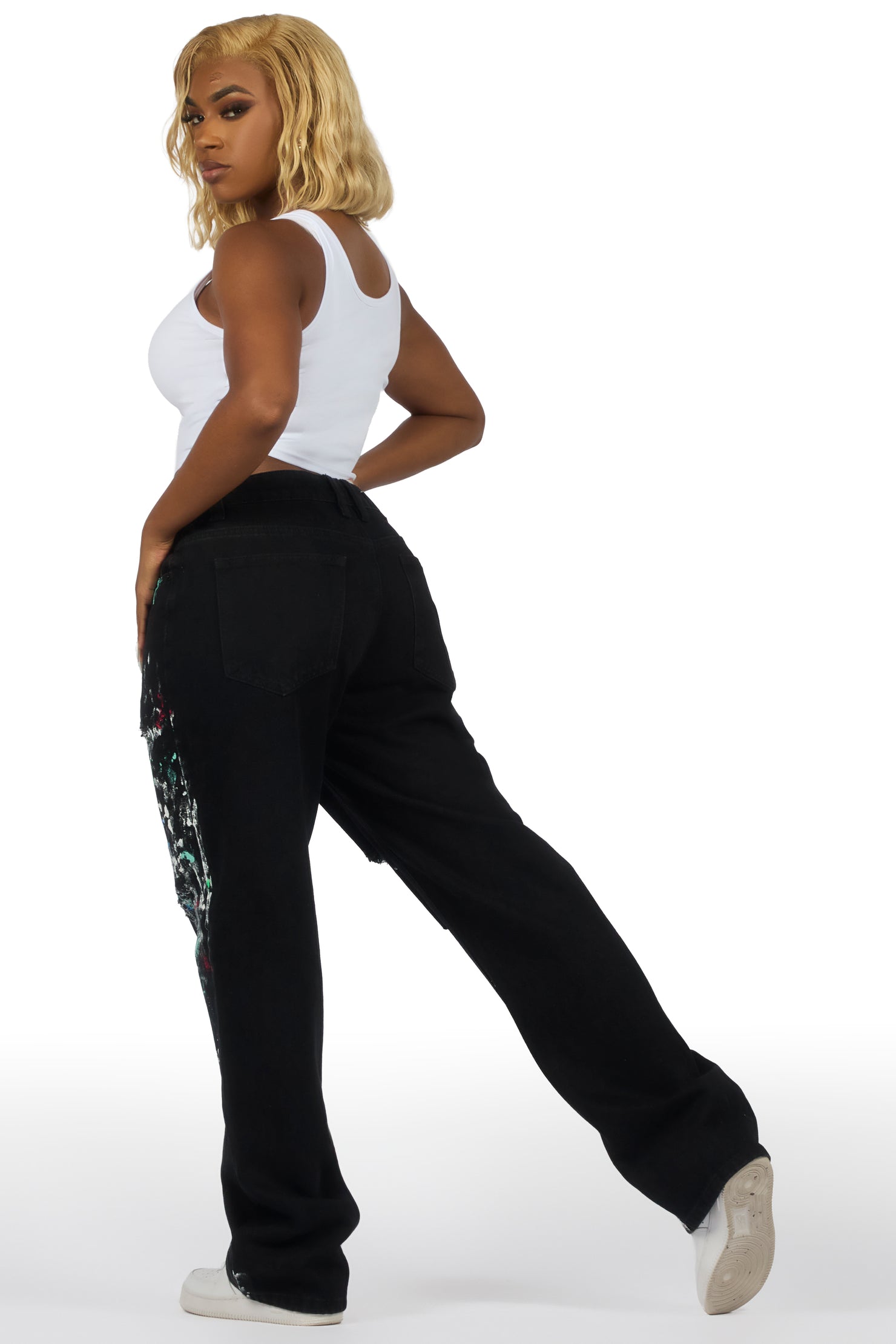 Teaira Black Painted Baggy Jean
