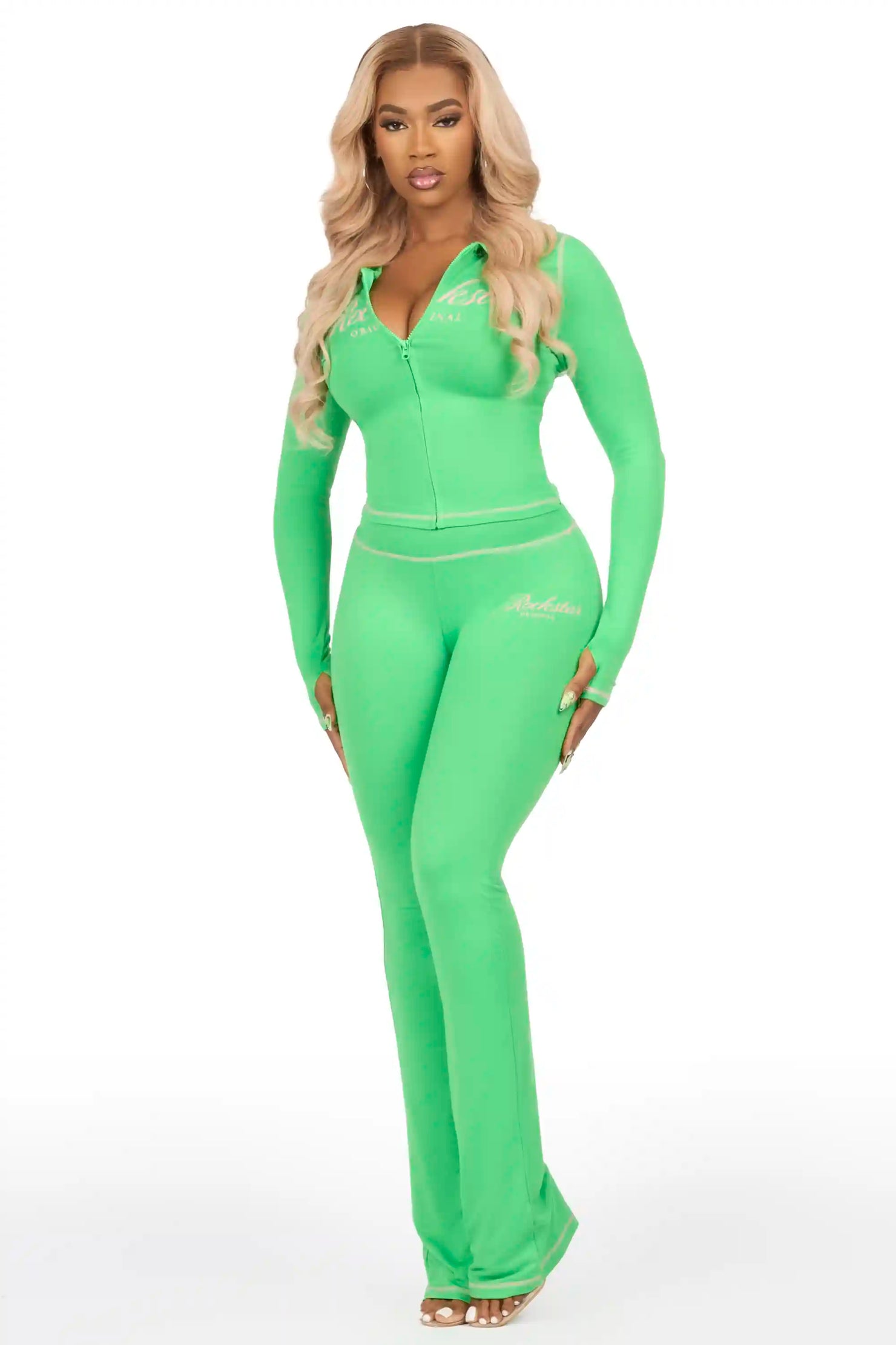 Arzena Green/Pink Zip Up Lounge Track Set