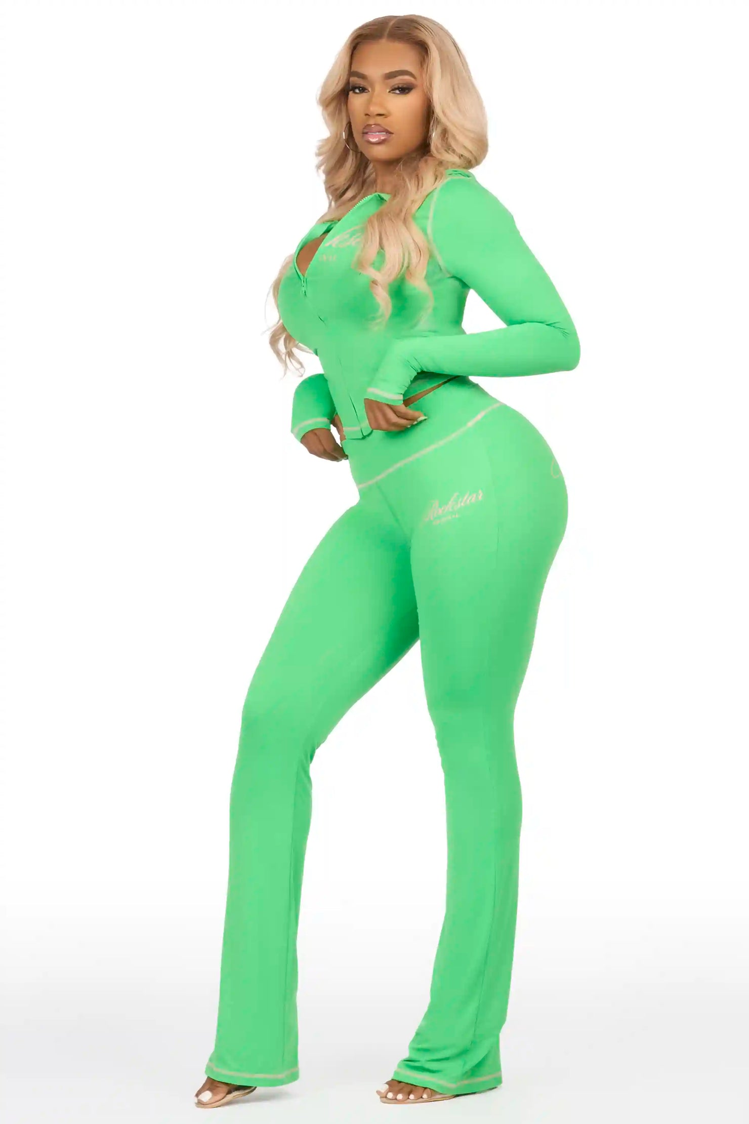 Arzena Green/Pink Zip Up Lounge Track Set