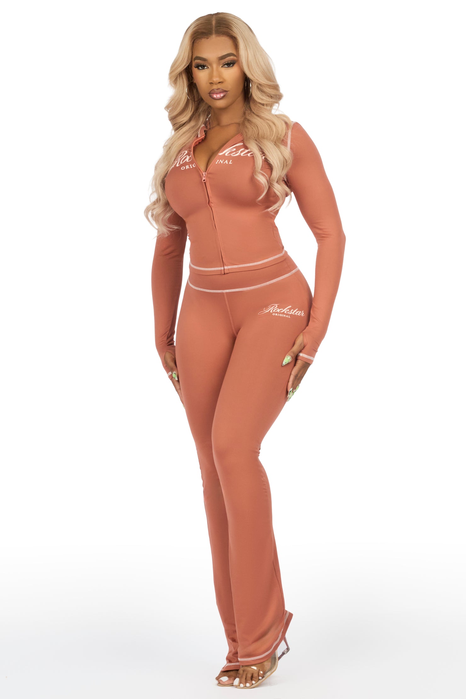 Arzena Brown Zip Up Lounge Track Set