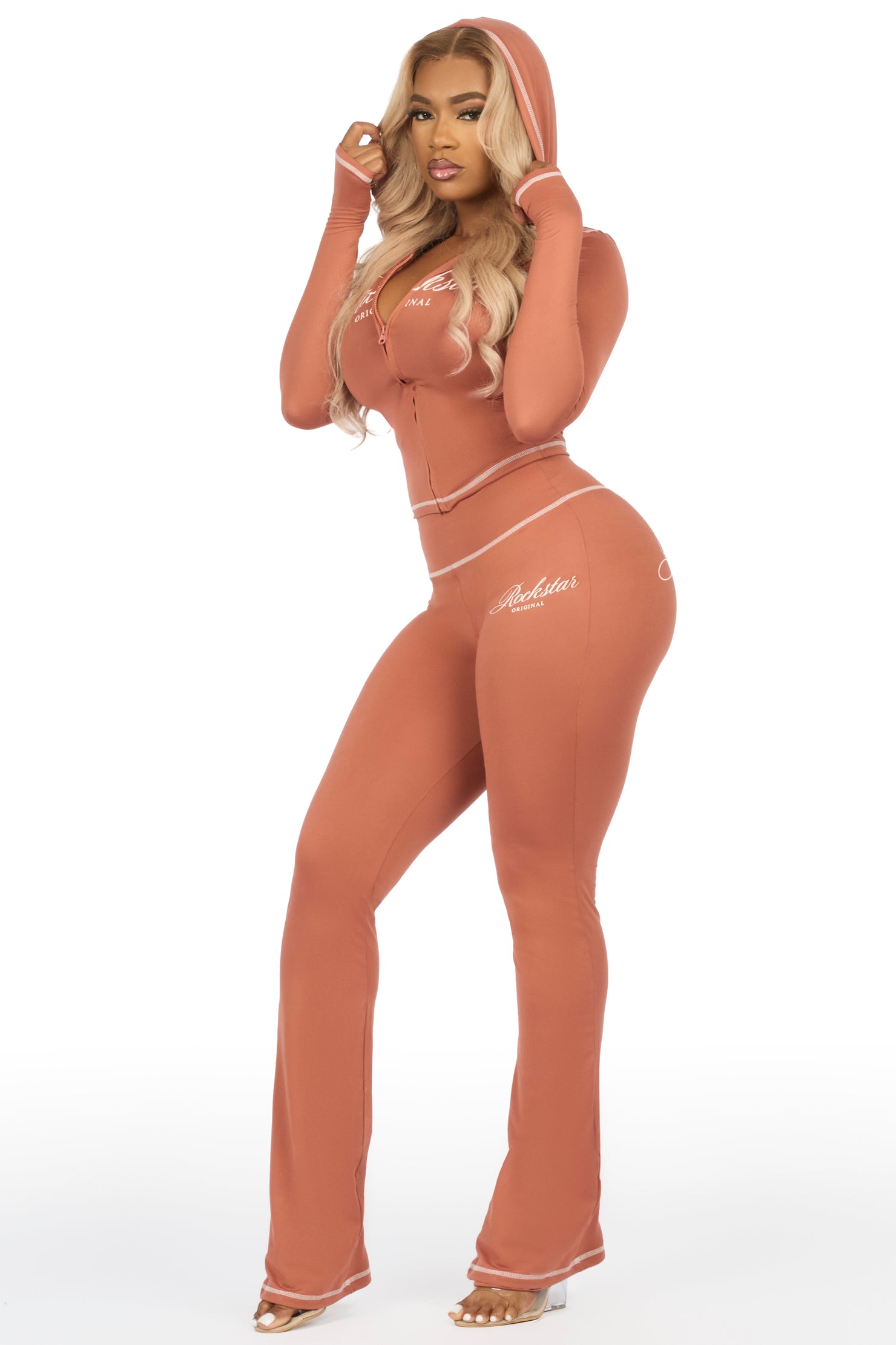 Arzena Brown Zip Up Lounge Track Set