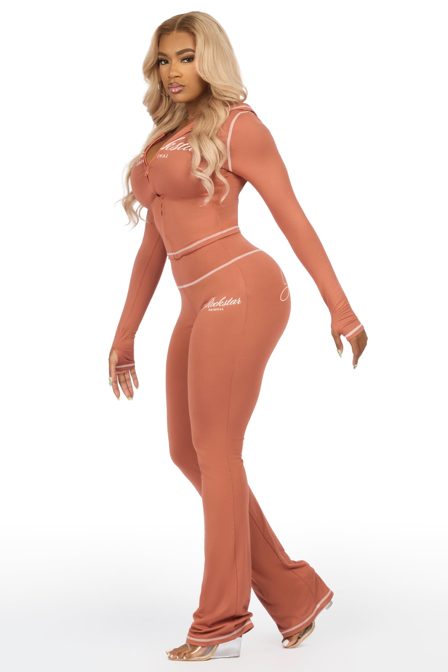 Arzena Brown Zip Up Lounge Track Set