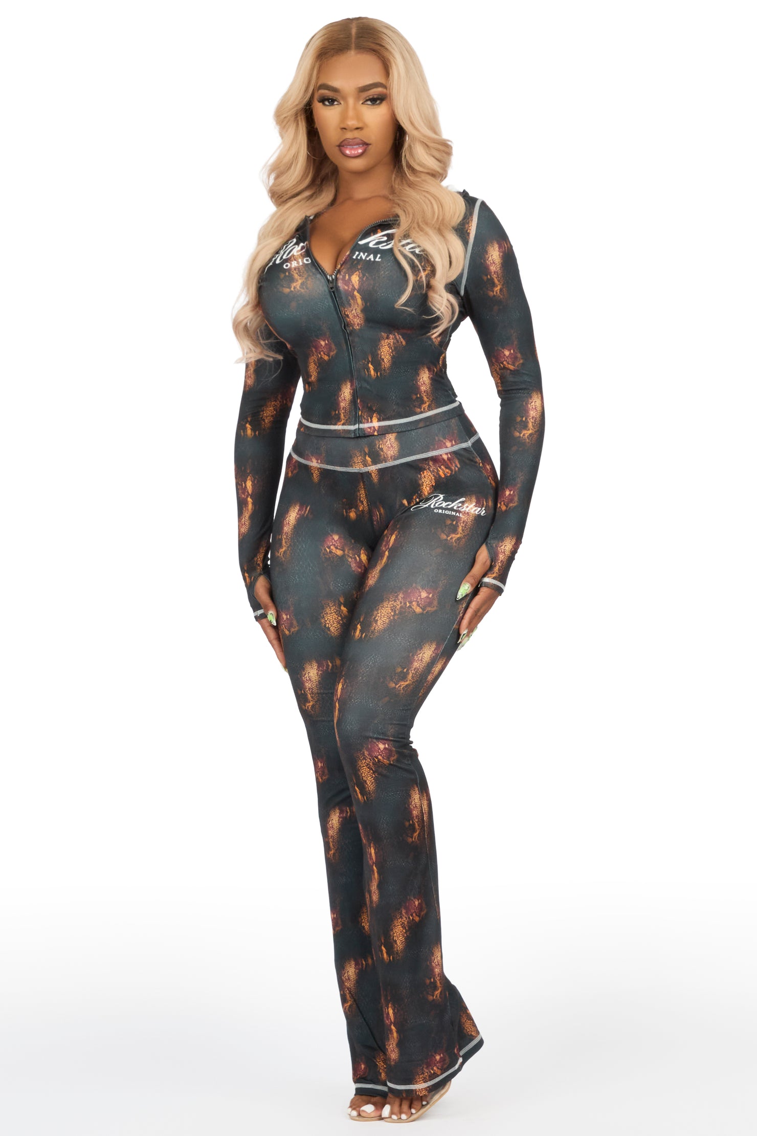 Arzena Dark Snakeskin Zip Up Lounge Track Set