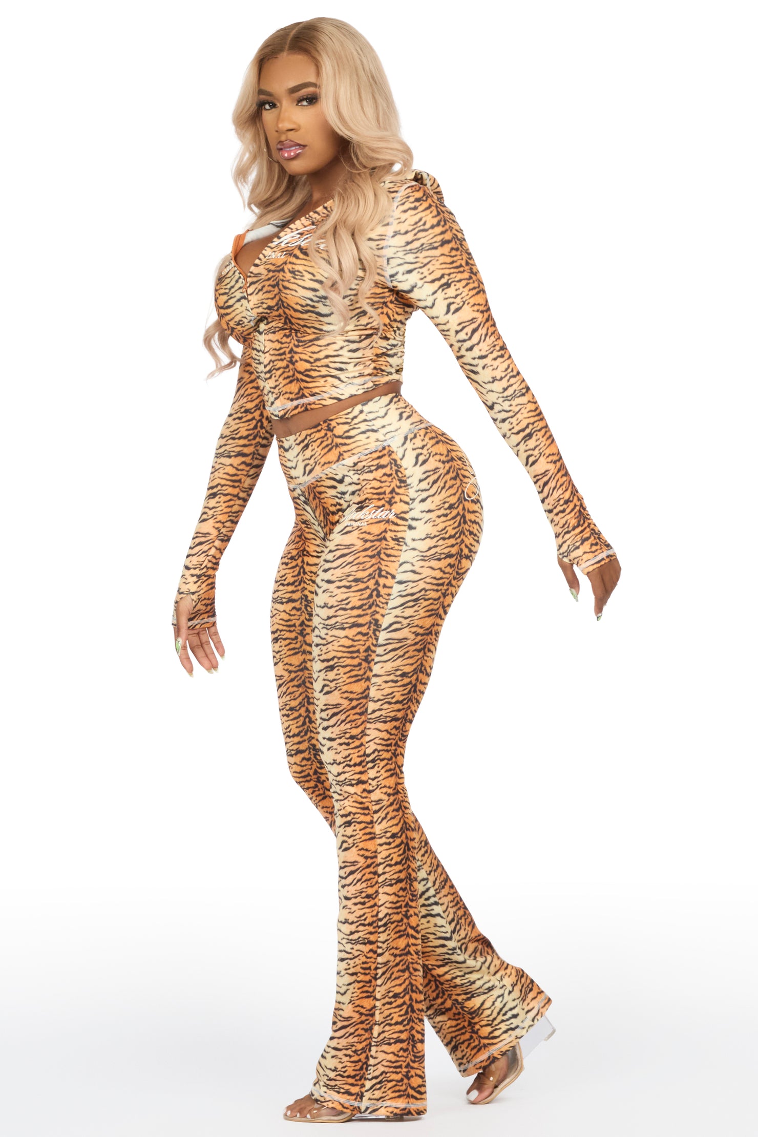 Arzena Orange Tiger Zip Up Lounge Track Set
