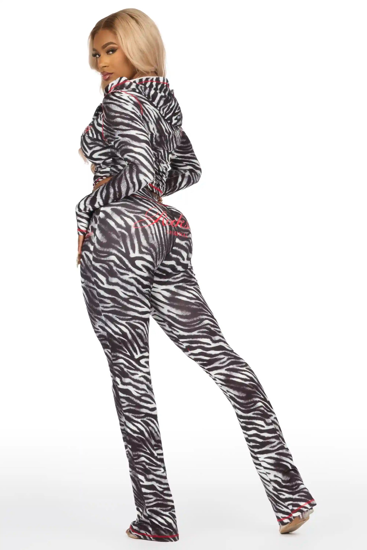 Arzena Black Zebra Zip Up Lounge Track Set