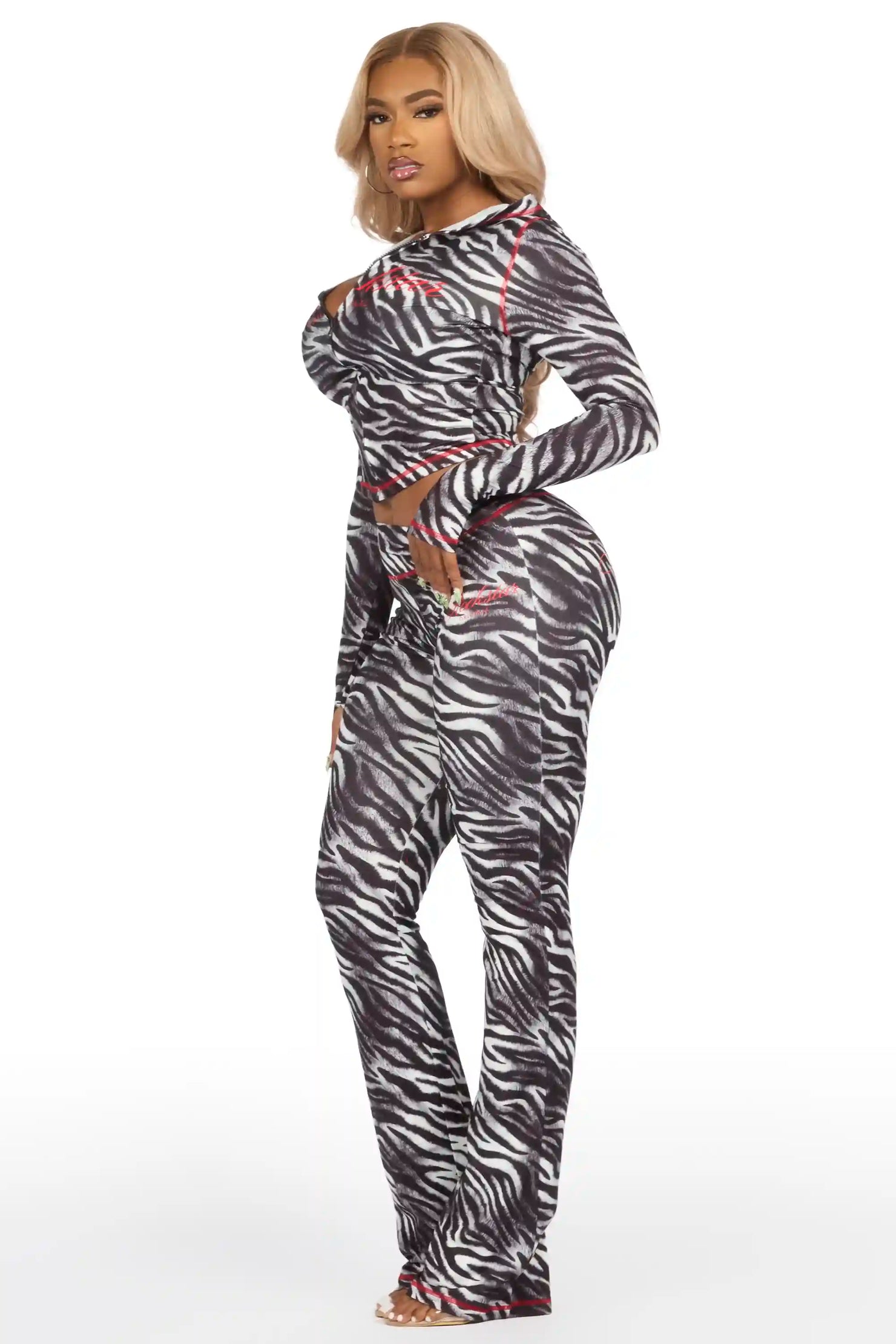 Arzena Black Zebra Zip Up Lounge Track Set