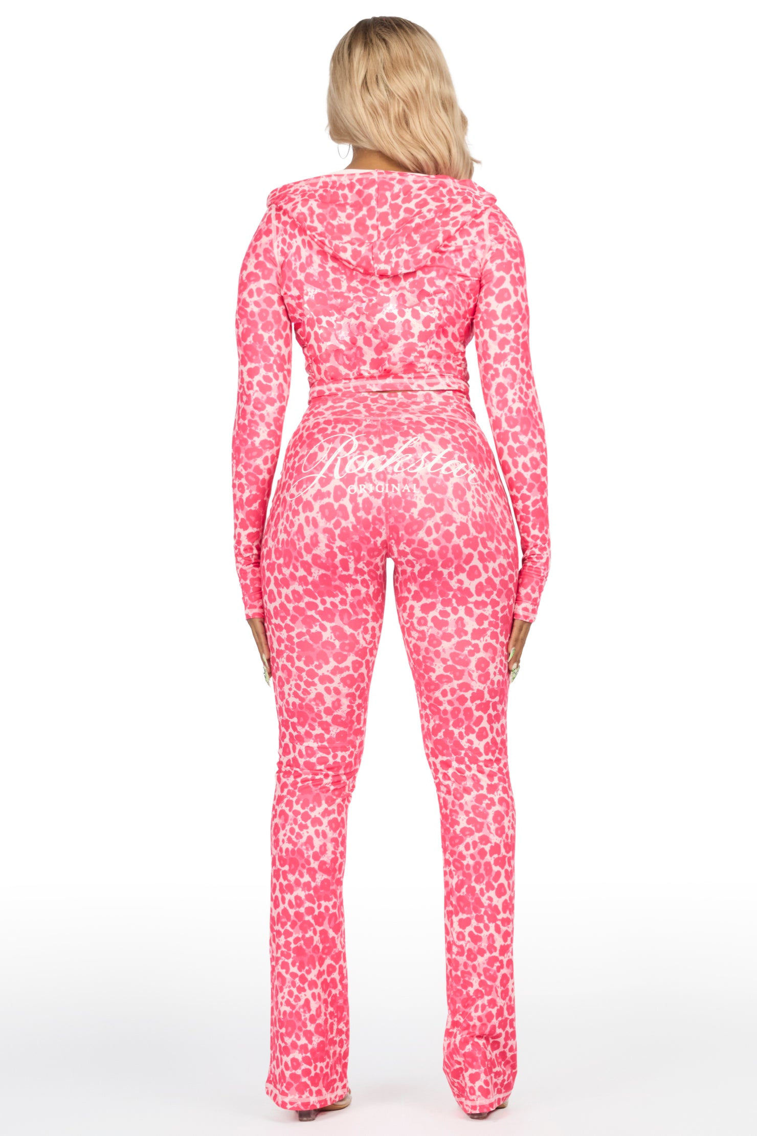 Arzena Pink Cheetah Zip Up Lounge Track Set
