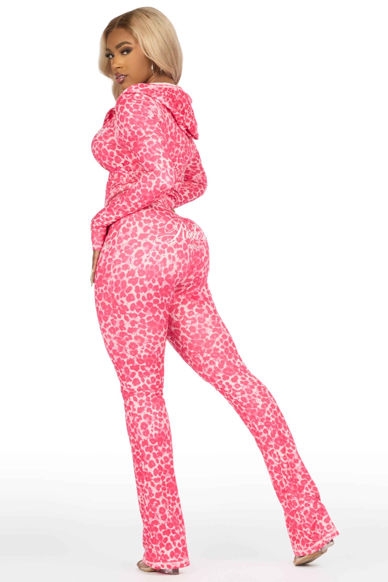 Arzena Pink Cheetah Zip Up Lounge Track Set