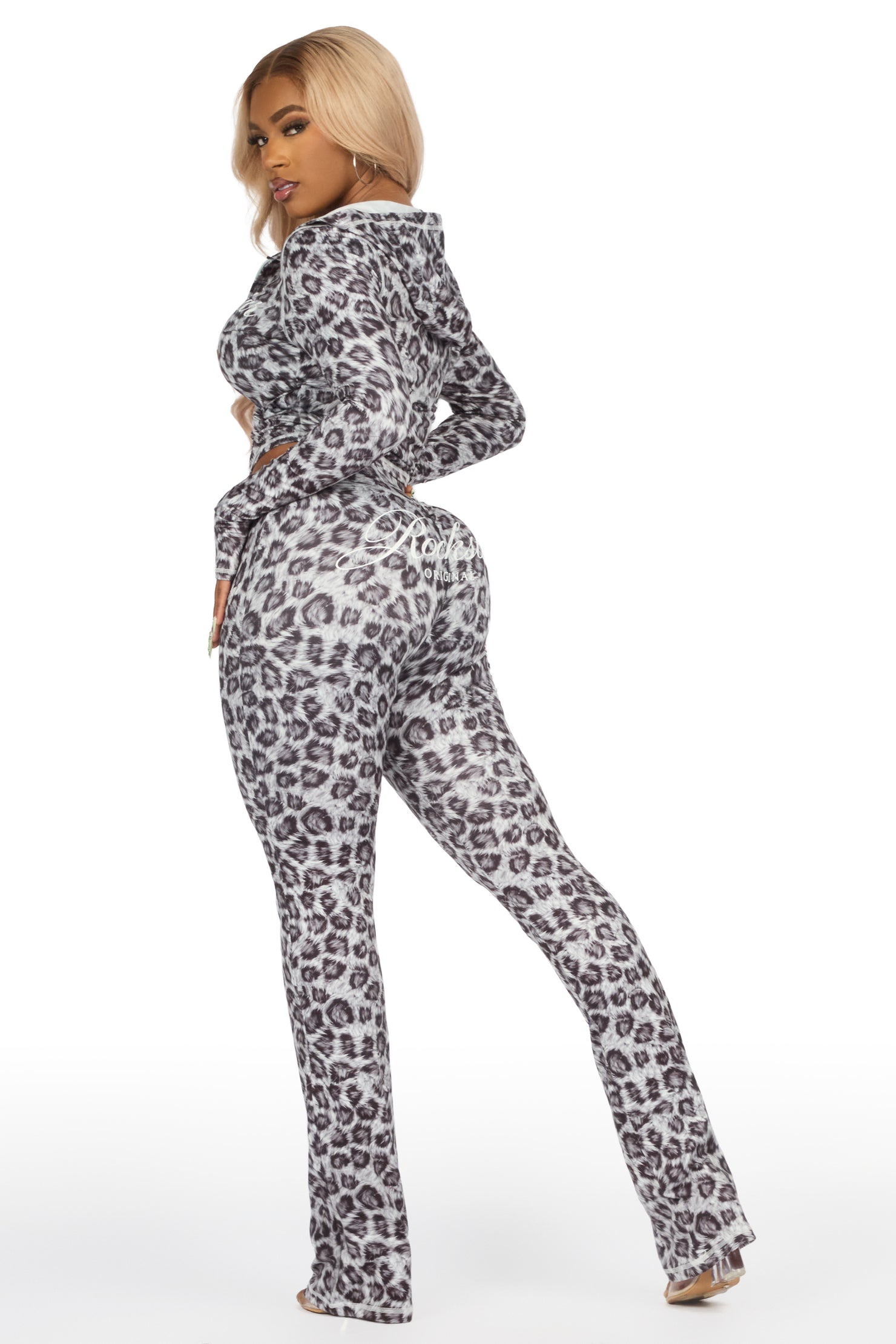 Arzena Grey Cheetah Zip Up Lounge Track Set