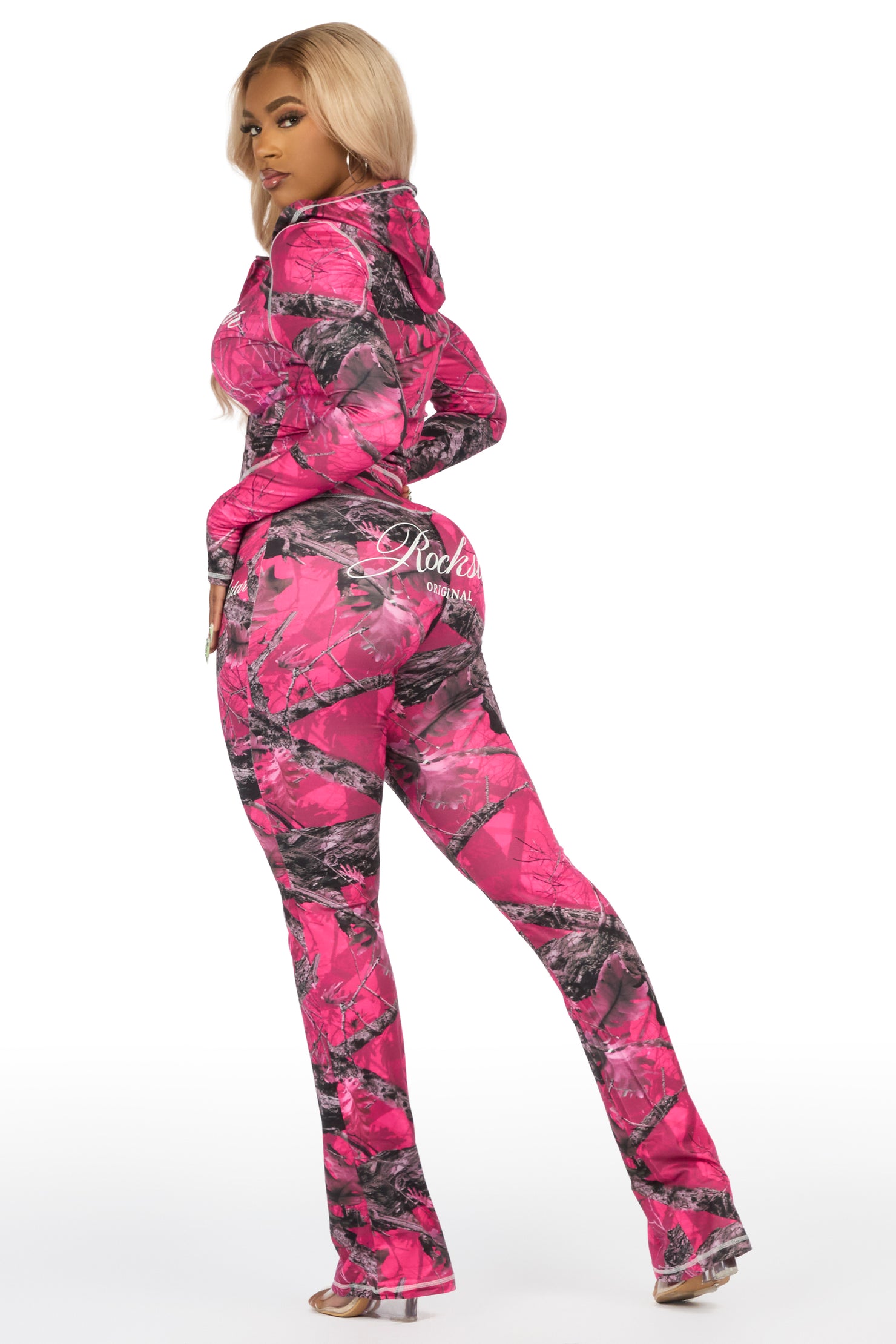 Arzena Dark Pink Tree Camo Zip Up Lounge Track Set