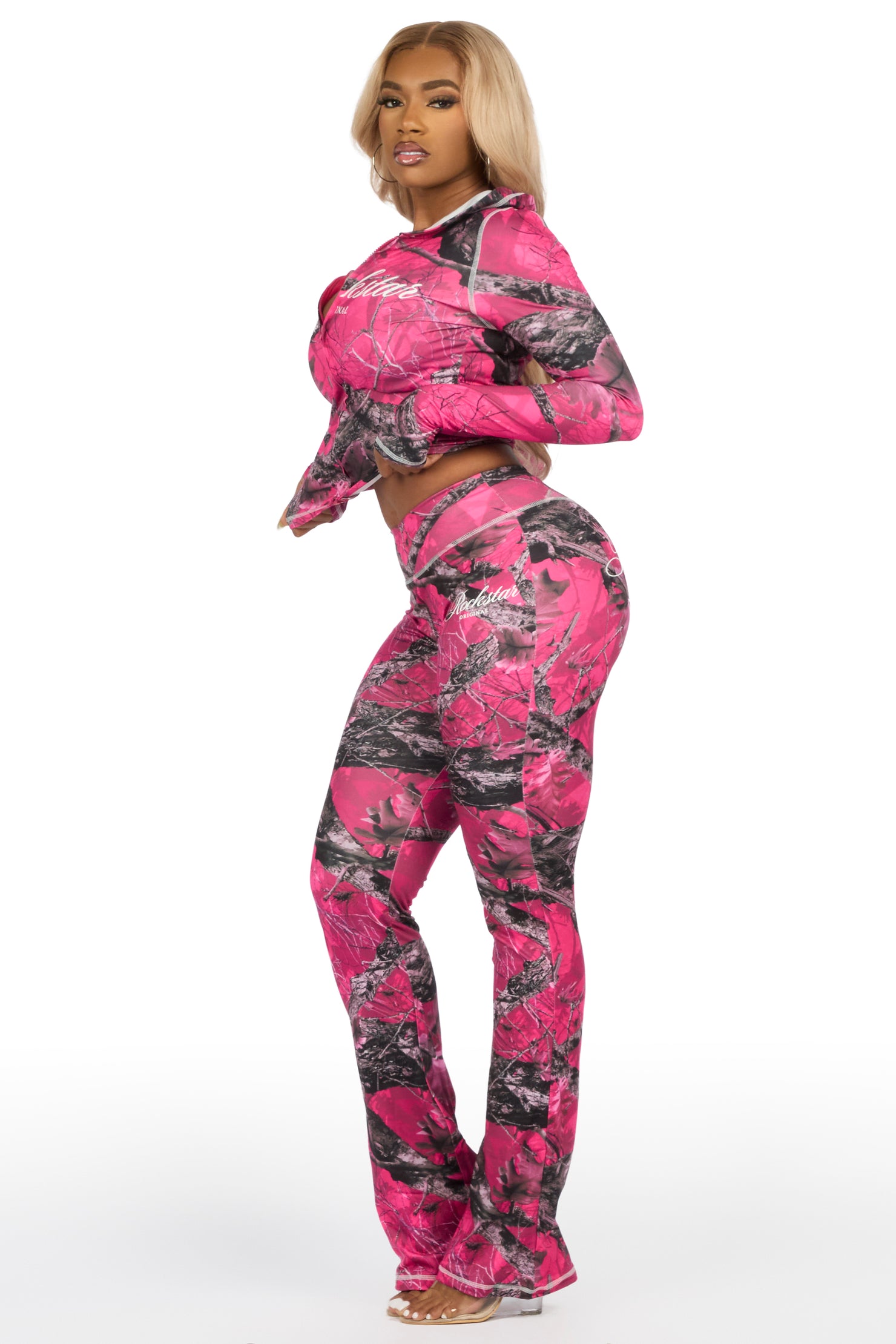 Arzena Dark Pink Tree Camo Zip Up Lounge Track Set