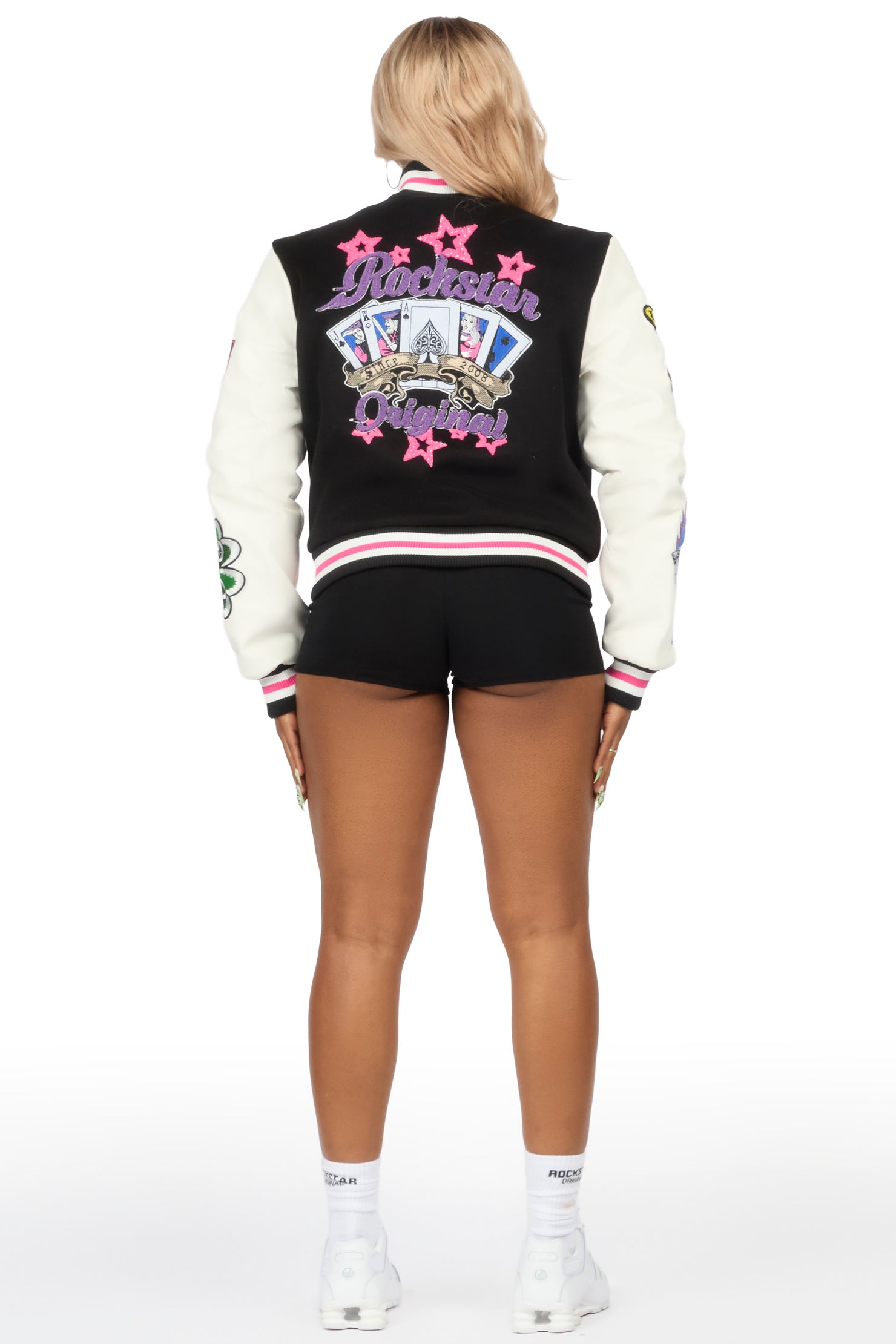 Stasha Black/White Oversized Varsity Jacket