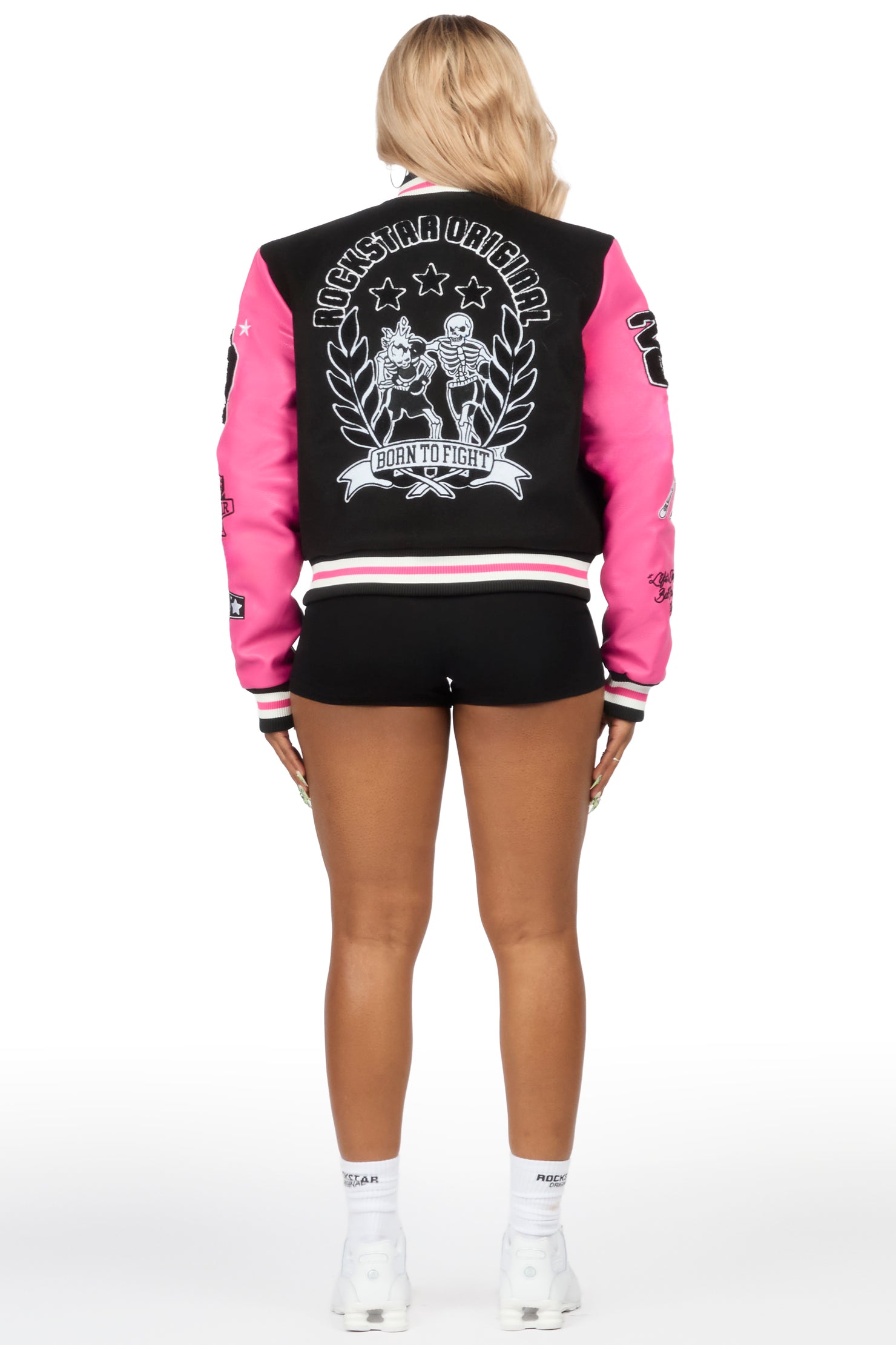 Yvonna Black/Pink Oversized Varsity Jacket