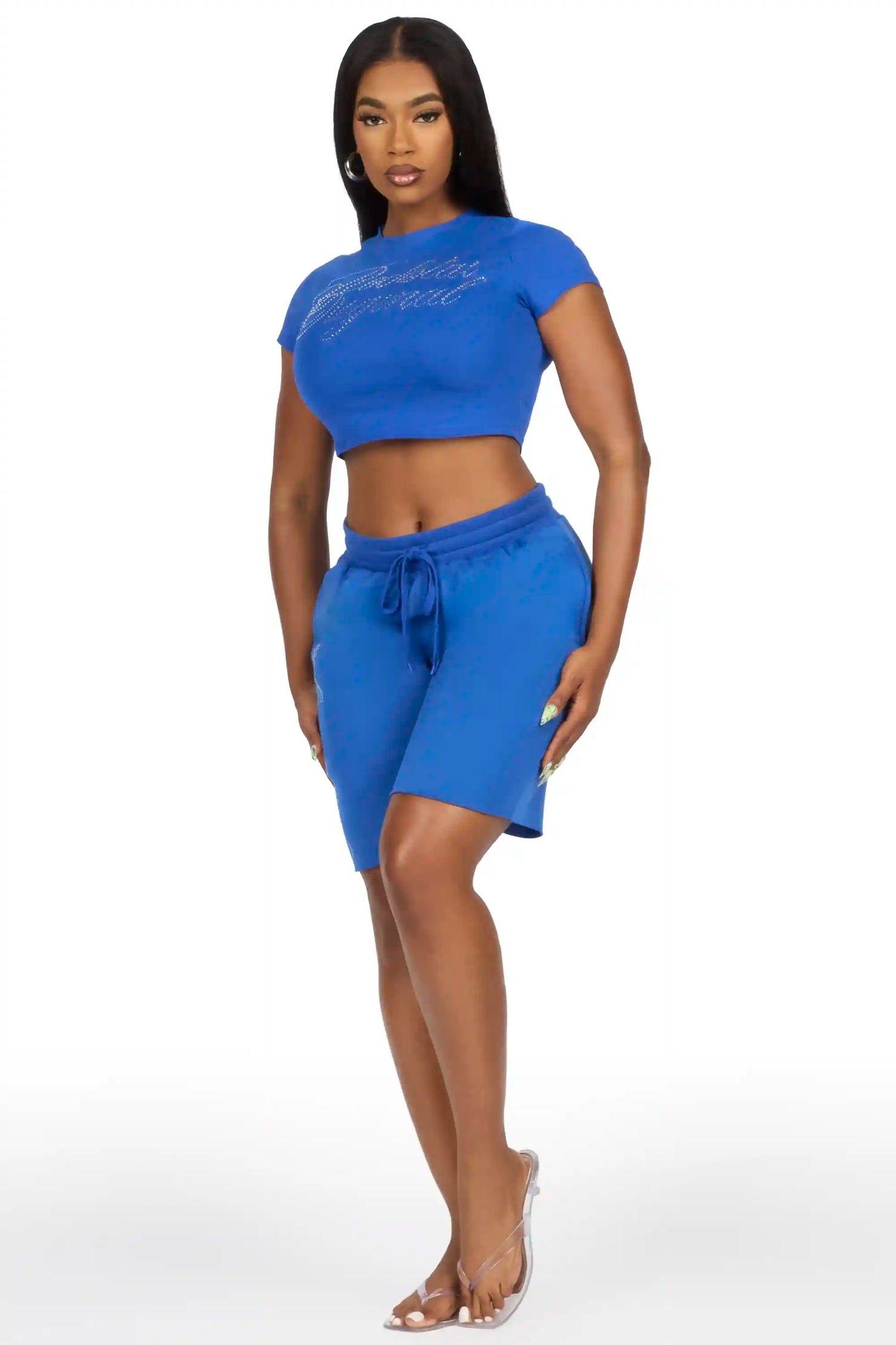 Taiesha Blue Rhinestone T-Shirt Short Set