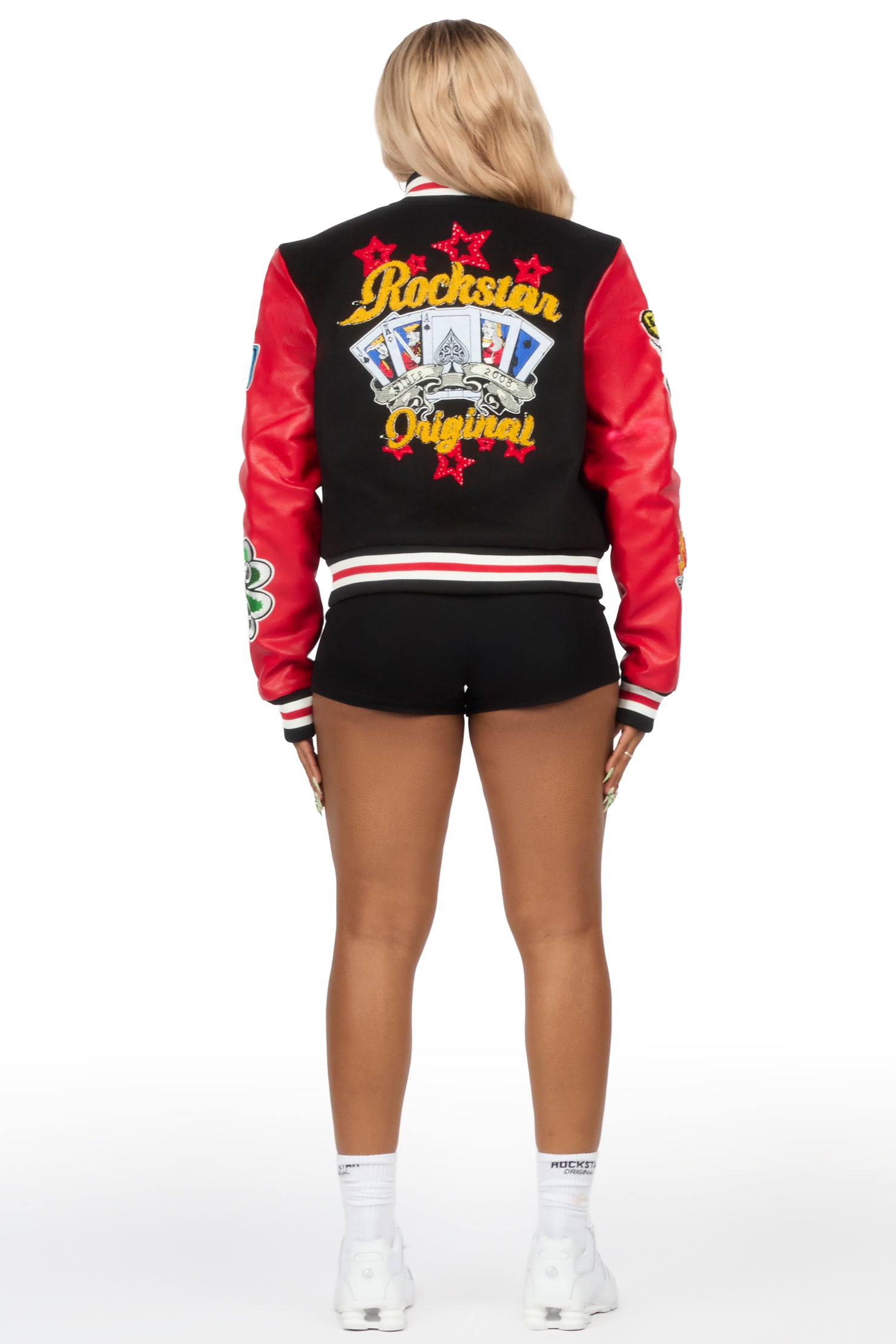 Stasha Black/Red Oversized Varsity Jacket