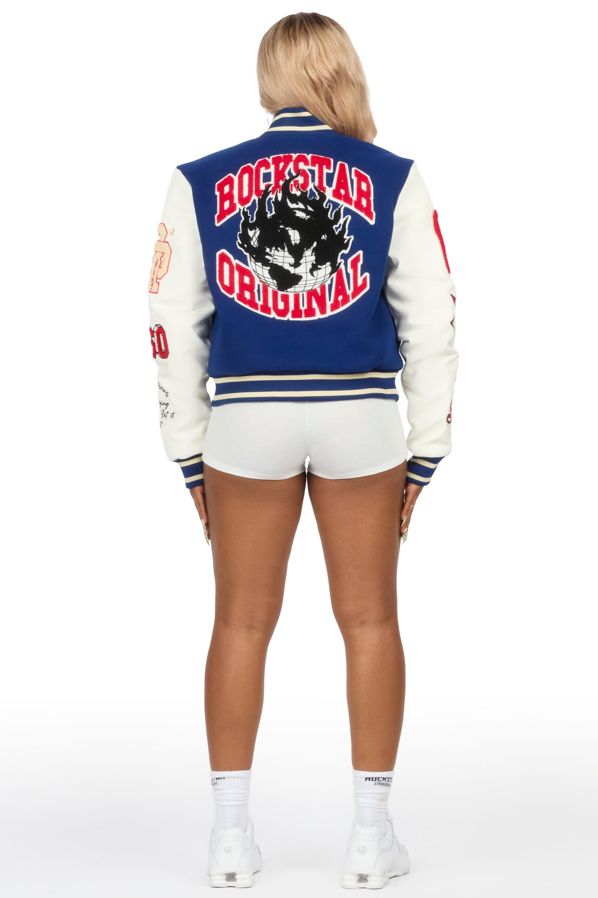 Gliyah Navy Oversized Varsity Jacket