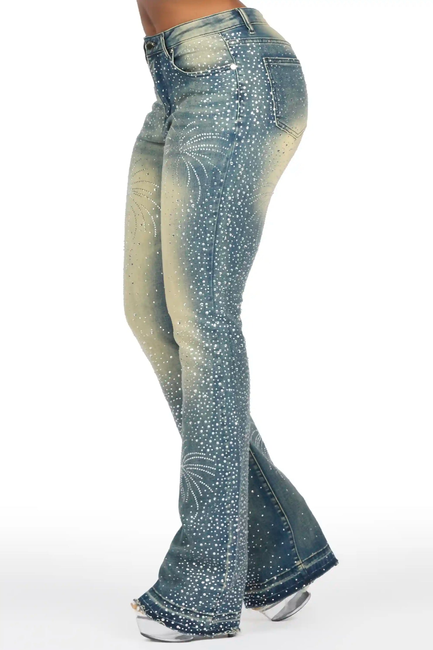 Deidra Dark Wash Rhinestone Stacked Flare Jean