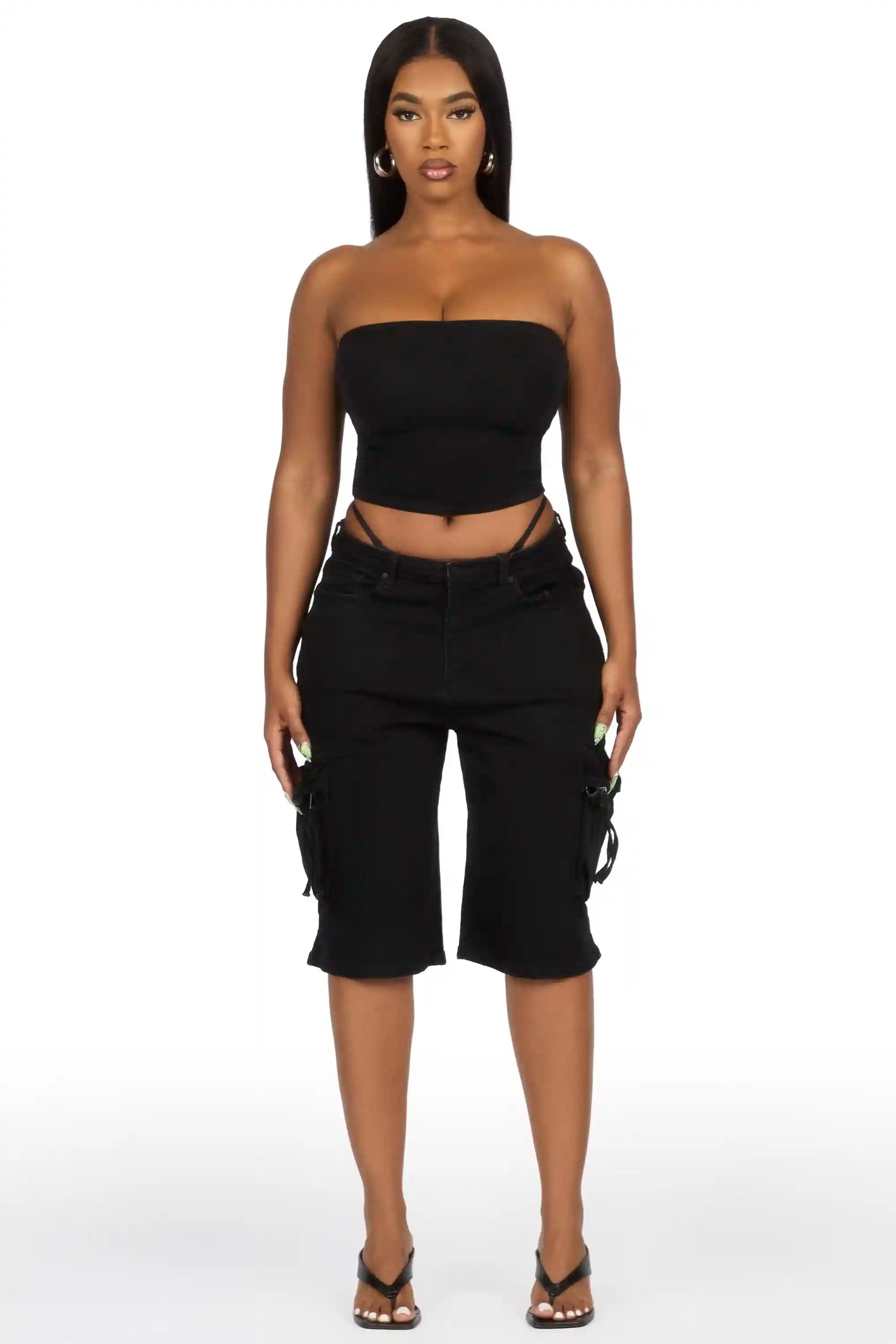 Renia Black Denim Jort