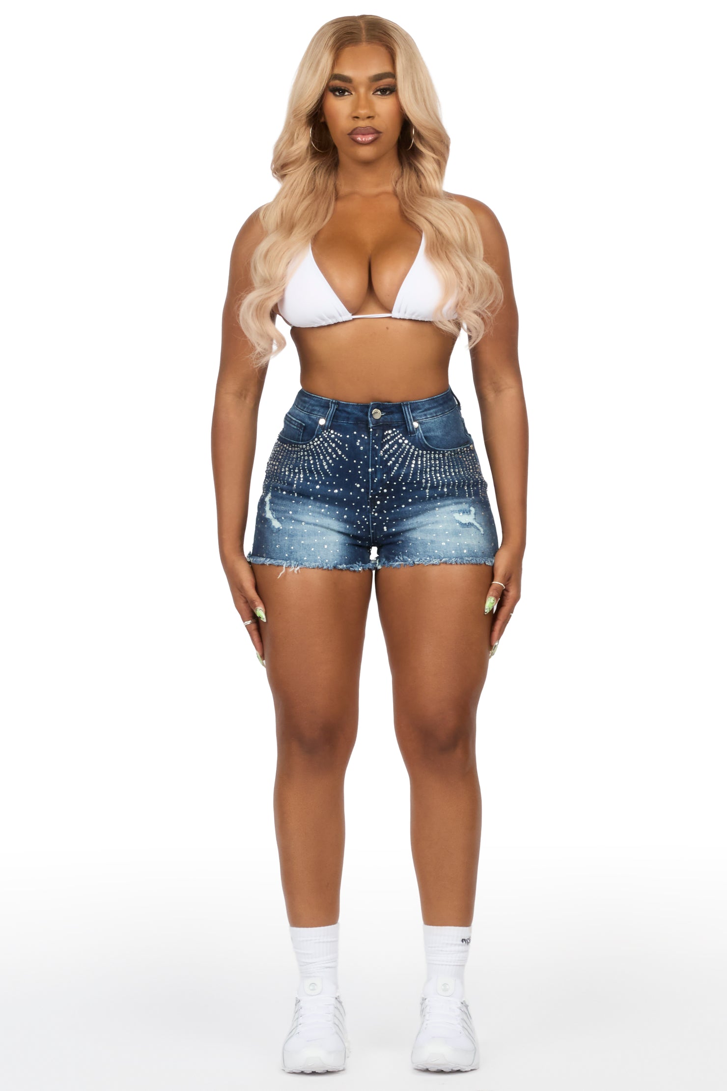 Ashela Med. Wash Rhinestone Booty Short
