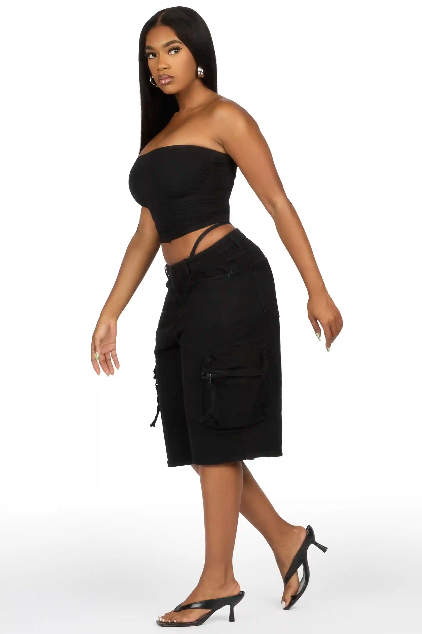 Renia Black Denim Jort