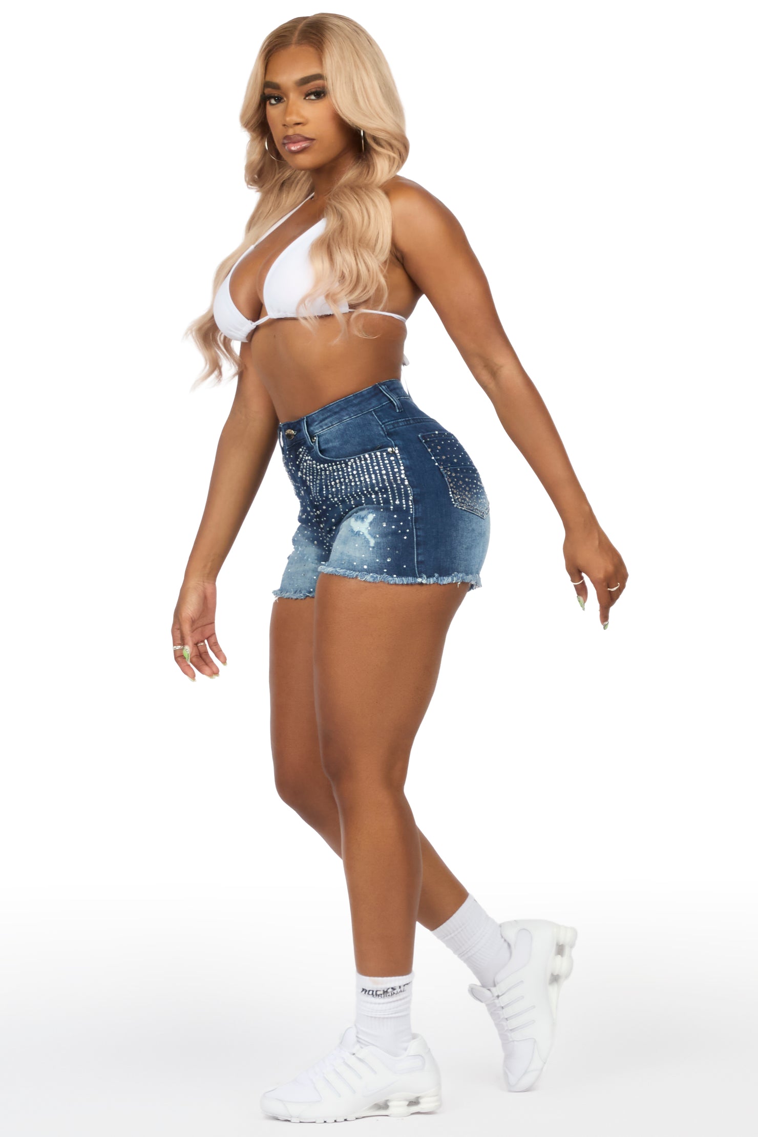 Ashela Med. Wash Rhinestone Booty Short