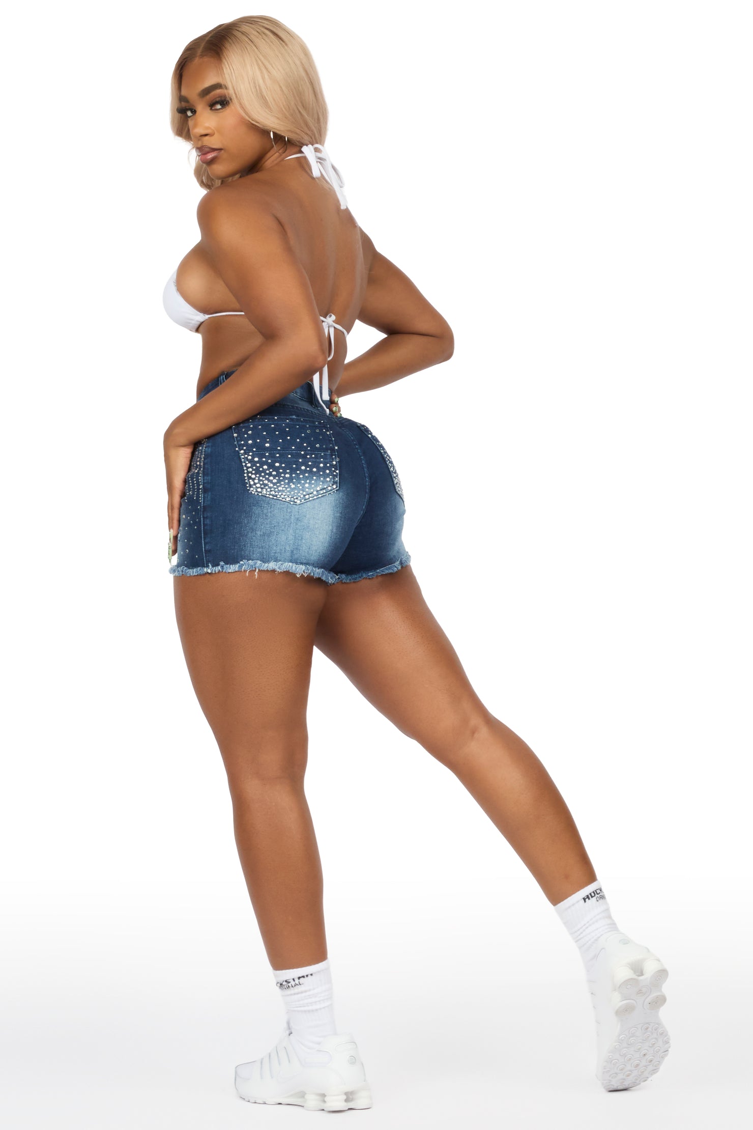 Ashela Med. Wash Rhinestone Booty Short