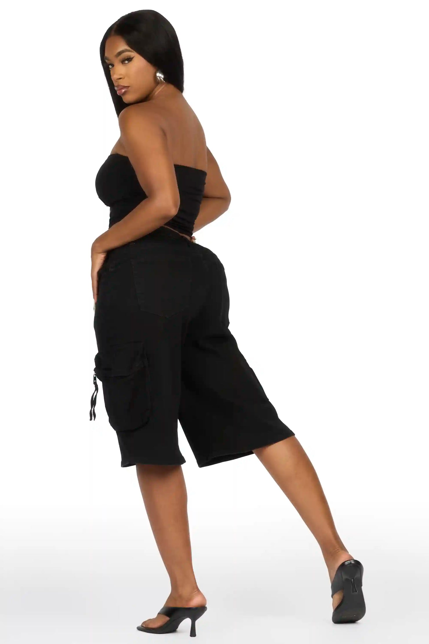 Renia Black Denim Jort
