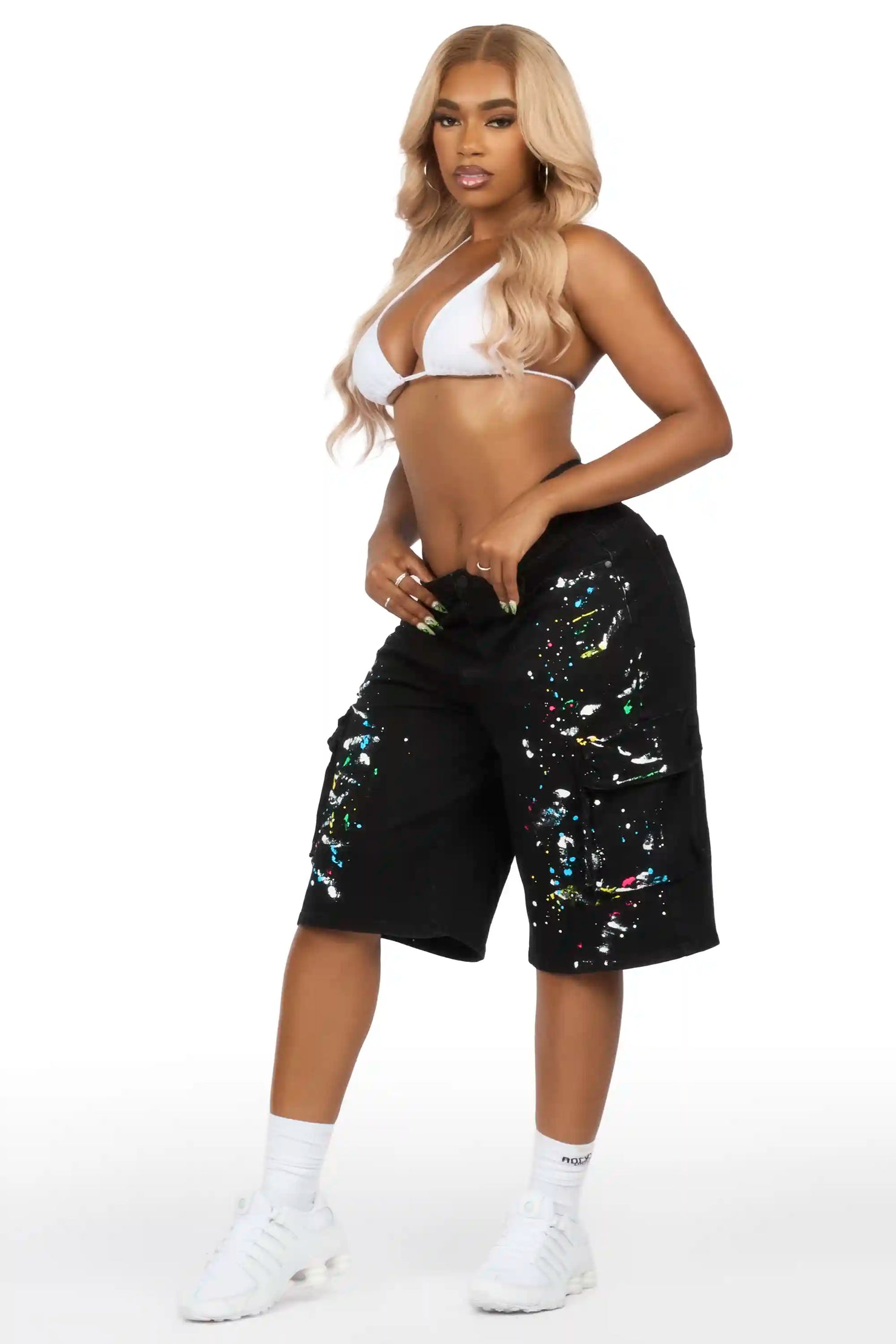 Aketre Black Painted Denim Jort