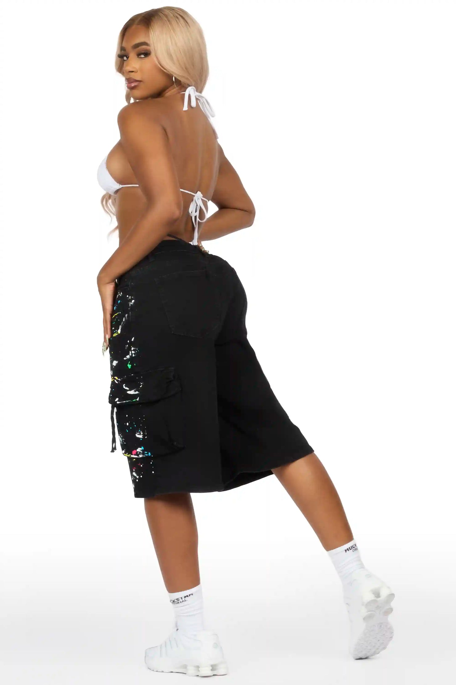Aketre Black Painted Denim Jort