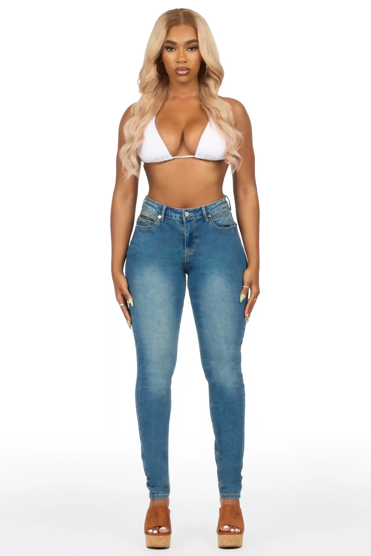 Keshona Med. Wash High Rise Stretch Skinny Jean