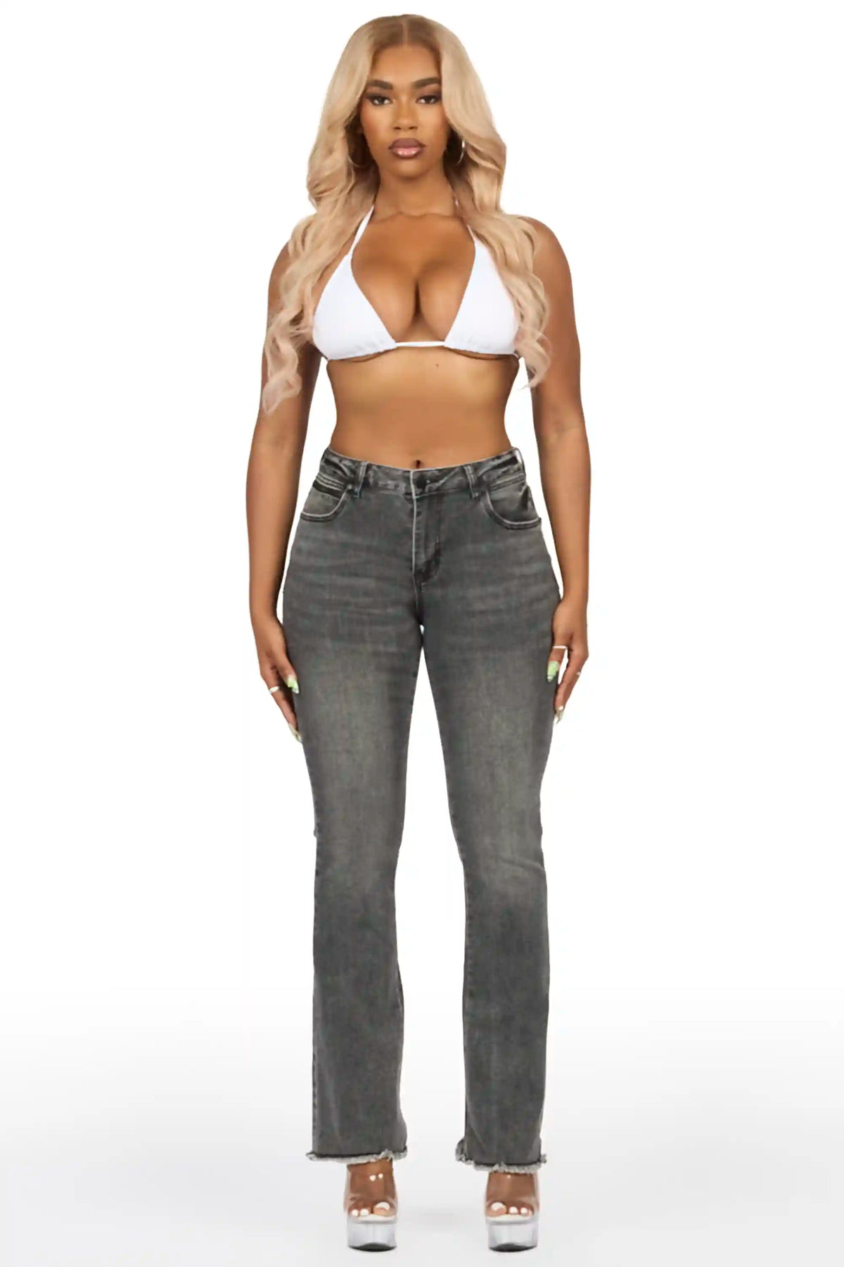 Tiriea Grey Wash Low Rise Stretch Bootcut Jean
