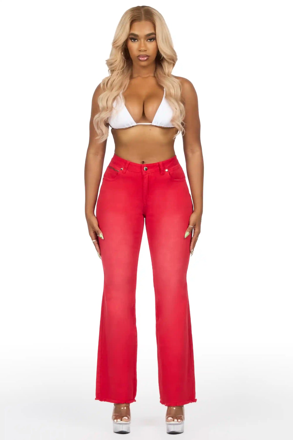 Tiriea Red Wash Low Rise Stretch Bootcut Jean