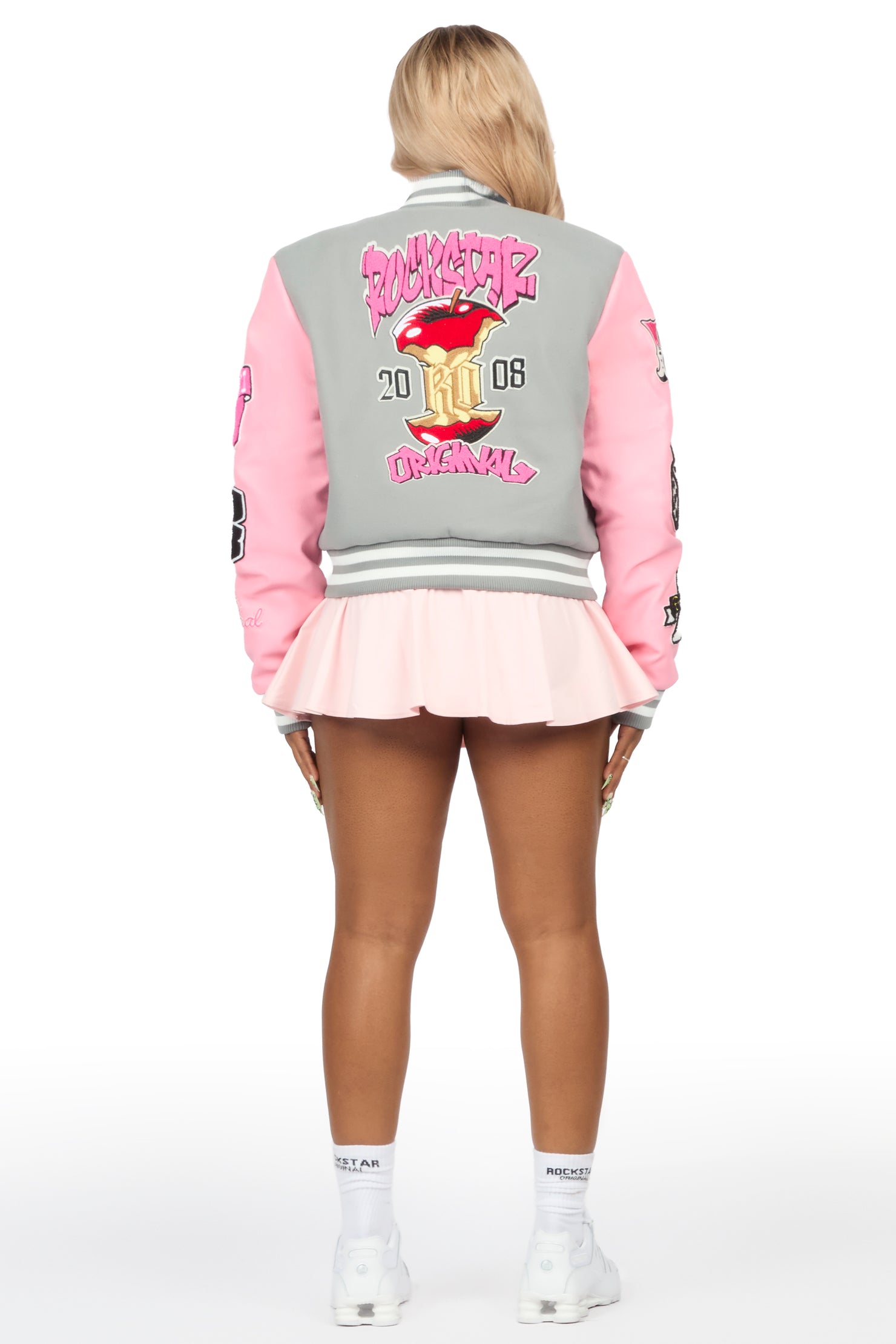 Tanisha Pink/Grey Oversized Varsity Jacket