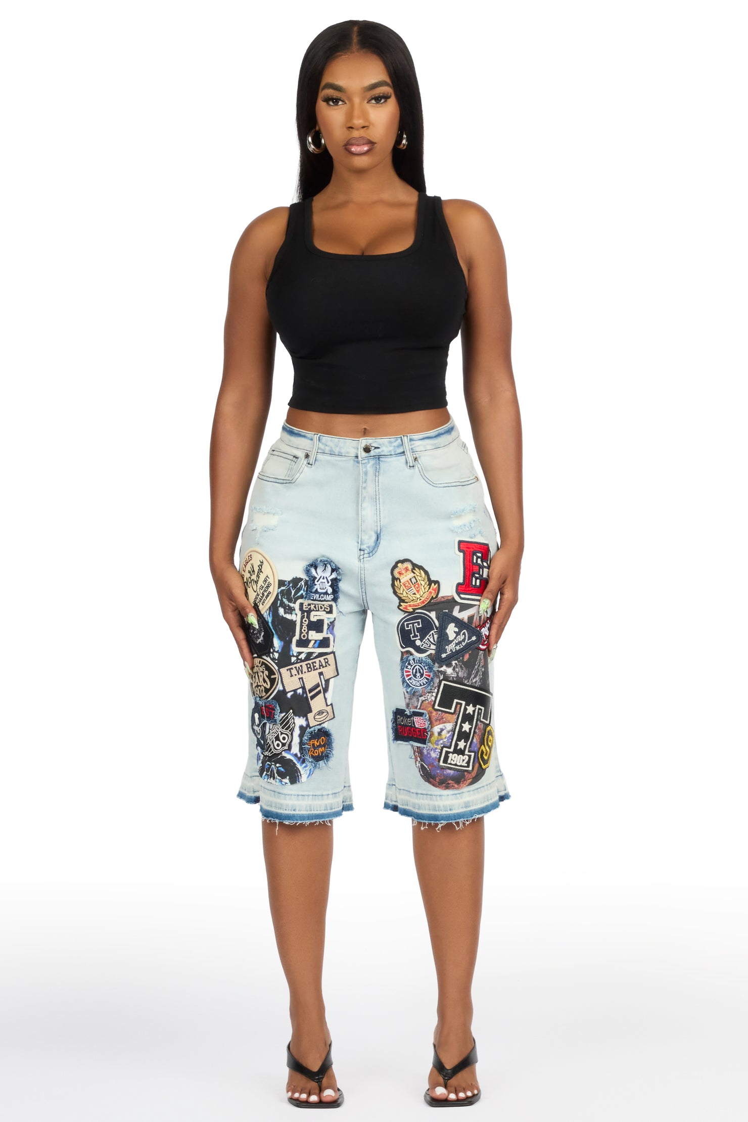 Brittiny Light Wash Patchwork Jort