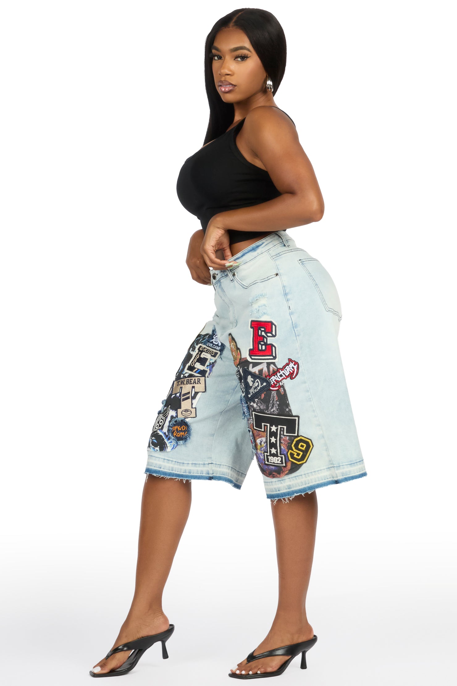 Brittiny Light Wash Patchwork Jort