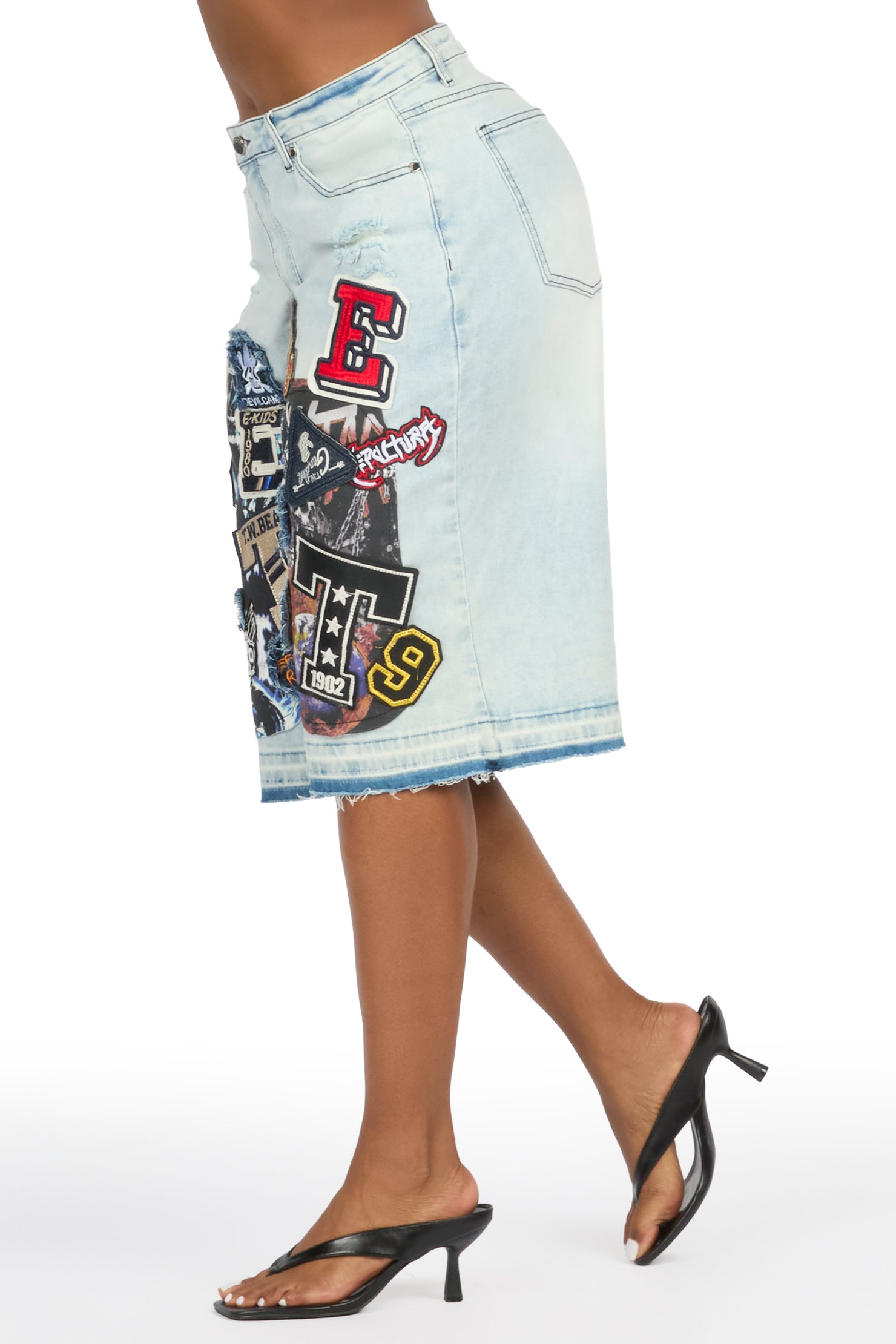 Brittiny Light Wash Patchwork Jort