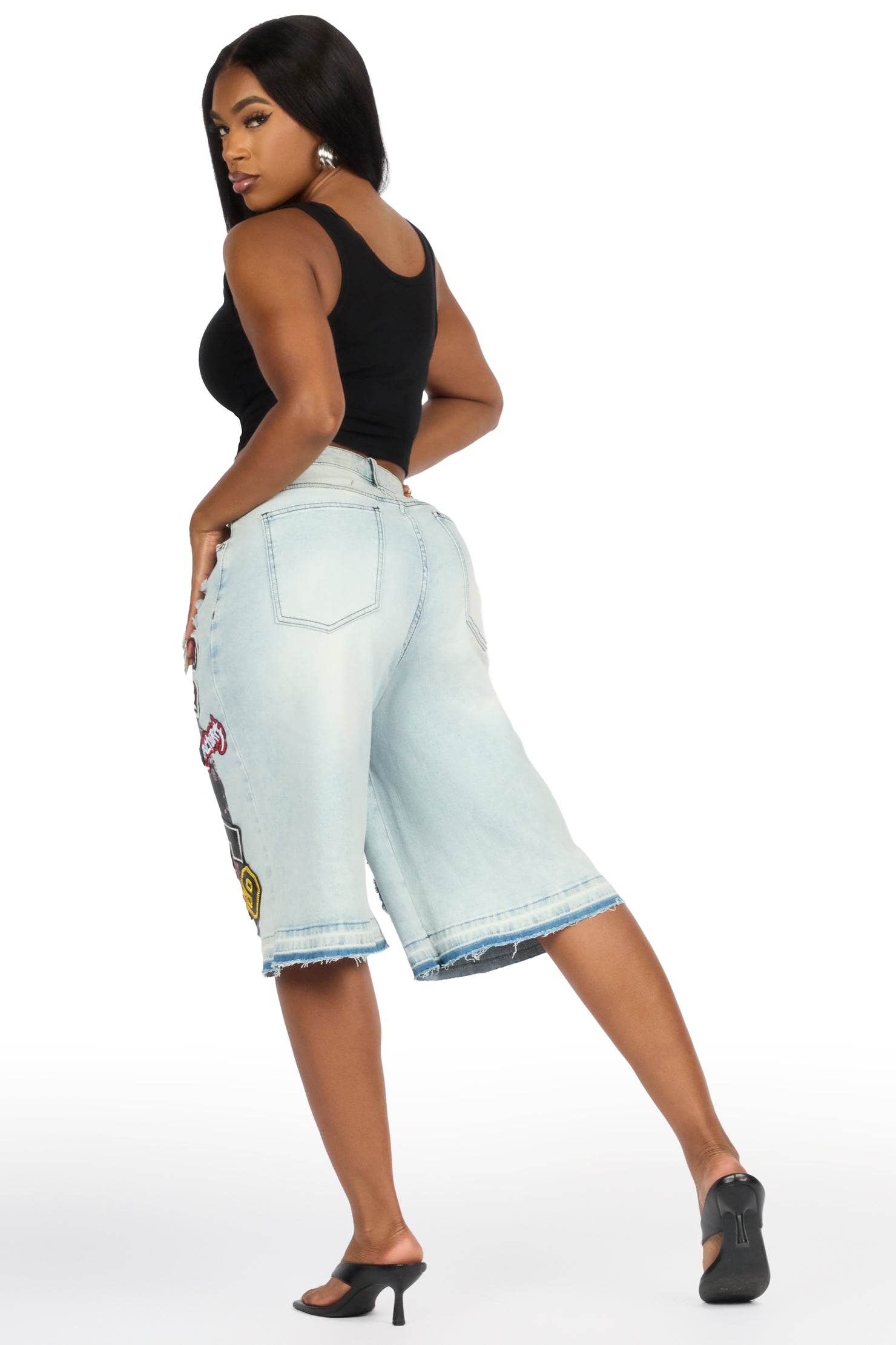 Brittiny Light Wash Patchwork Jort