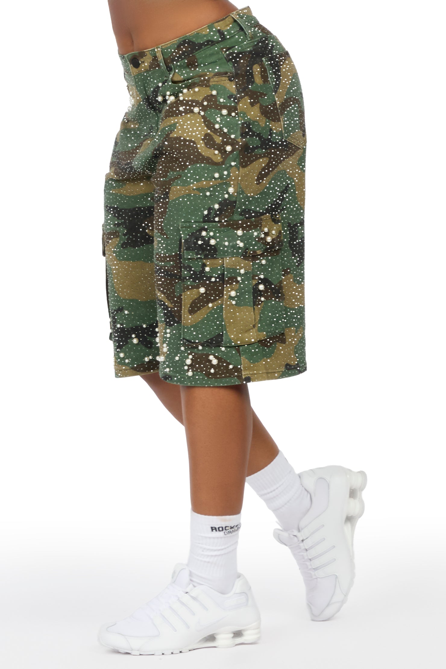 Tequeenia Camo Rhinestone Denim Jort