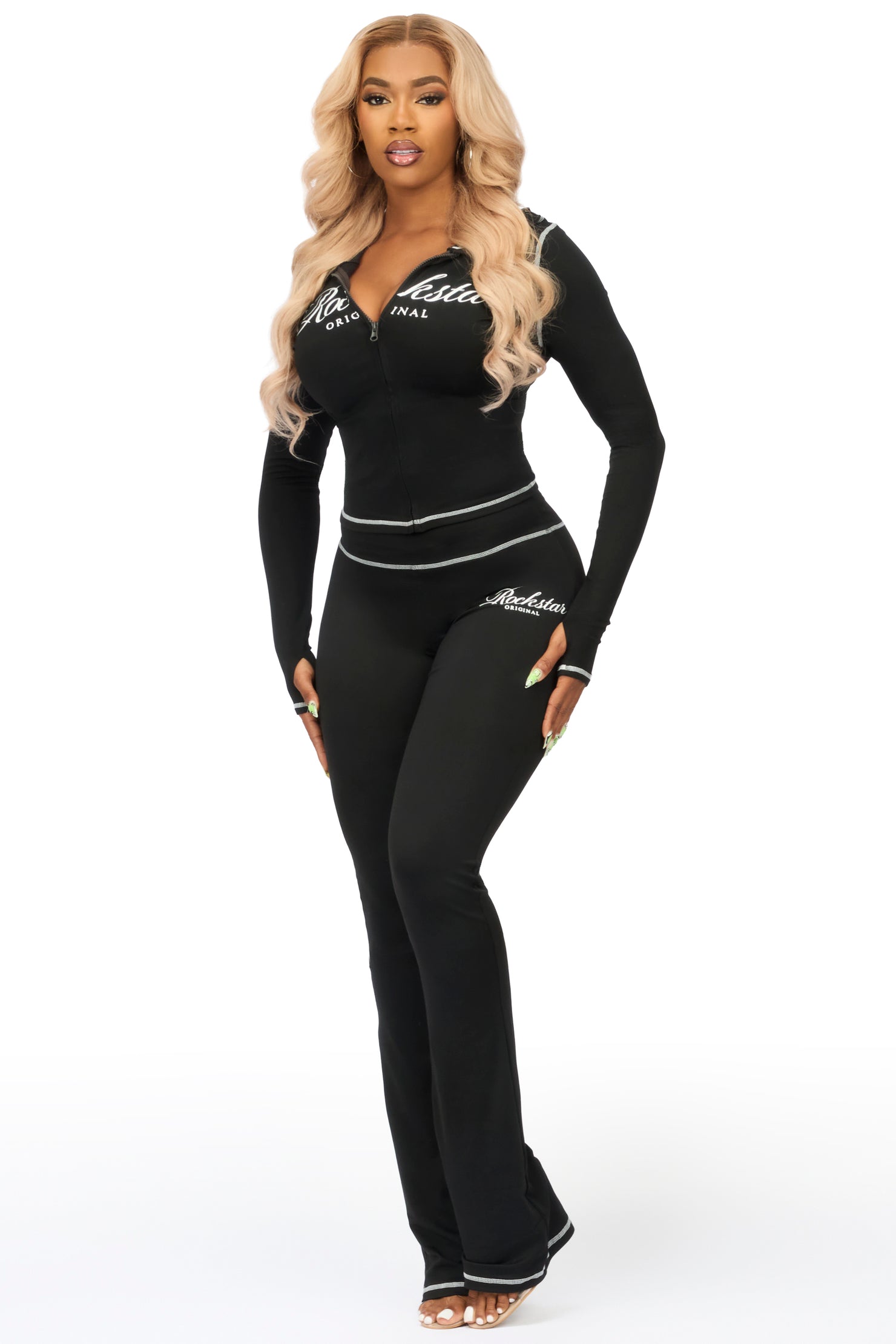 Arzena Black Zip Up Lounge Track Set