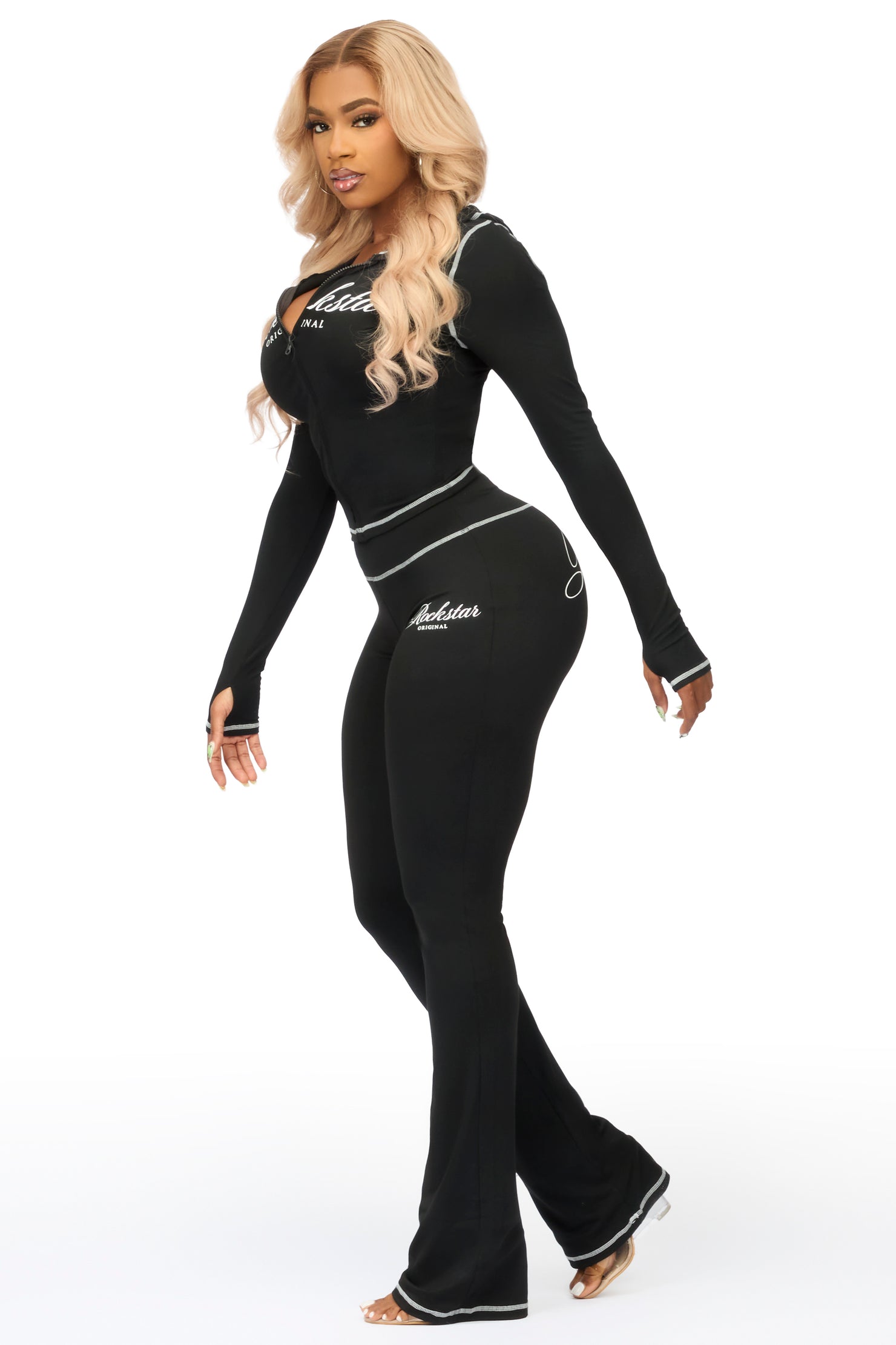 Arzena Black Zip Up Lounge Track Set