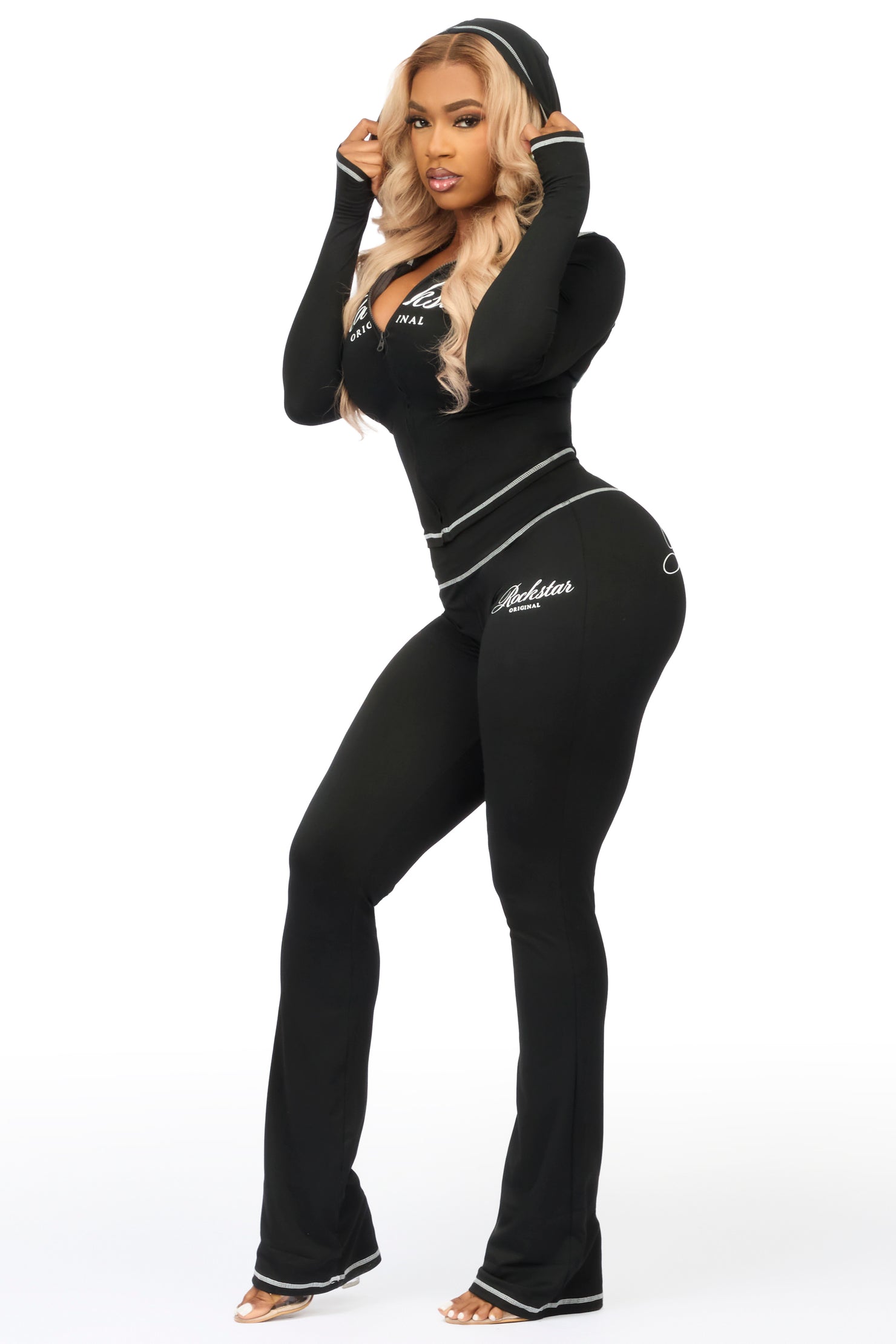 Arzena Black Zip Up Lounge Track Set