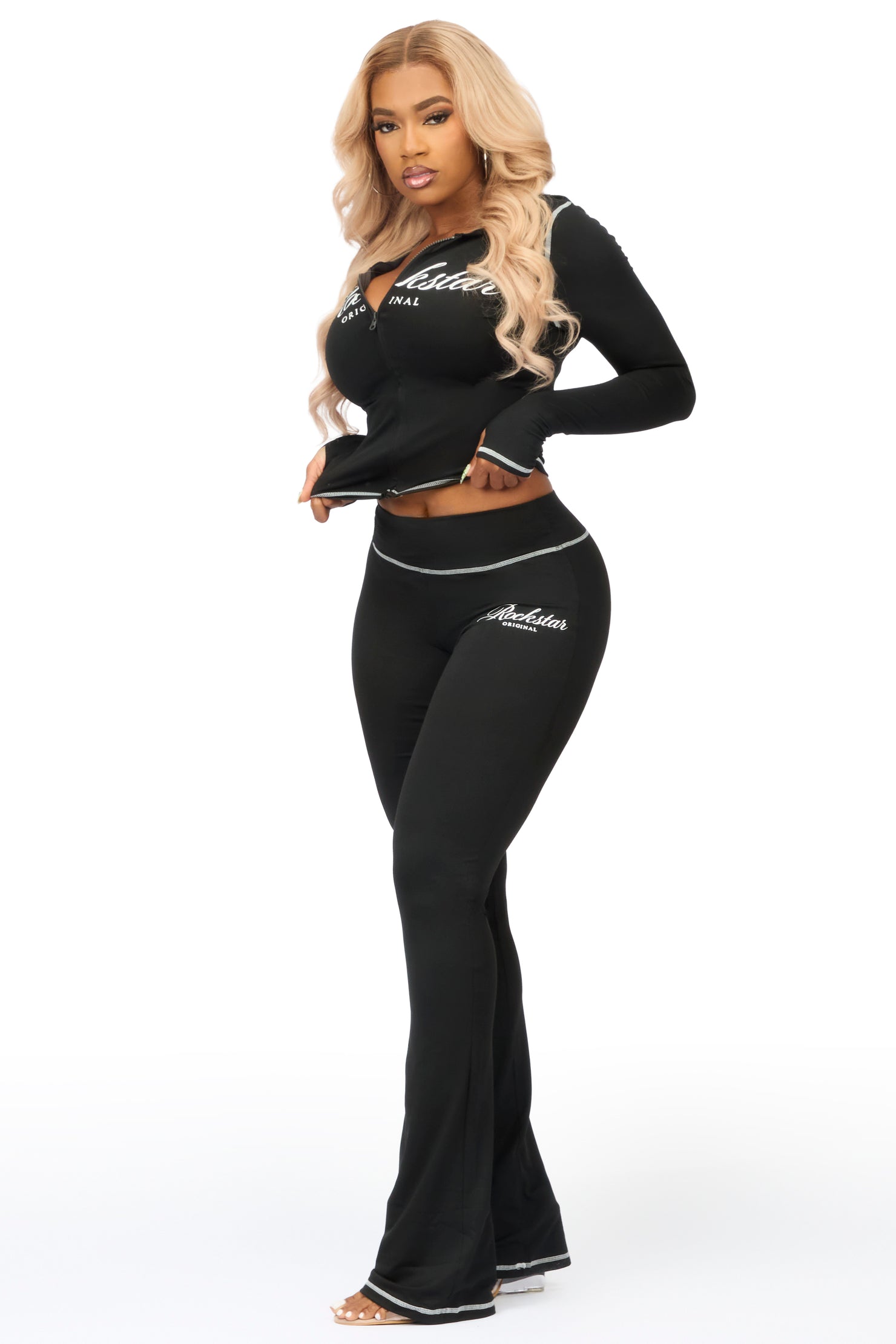 Arzena Black Zip Up Lounge Track Set