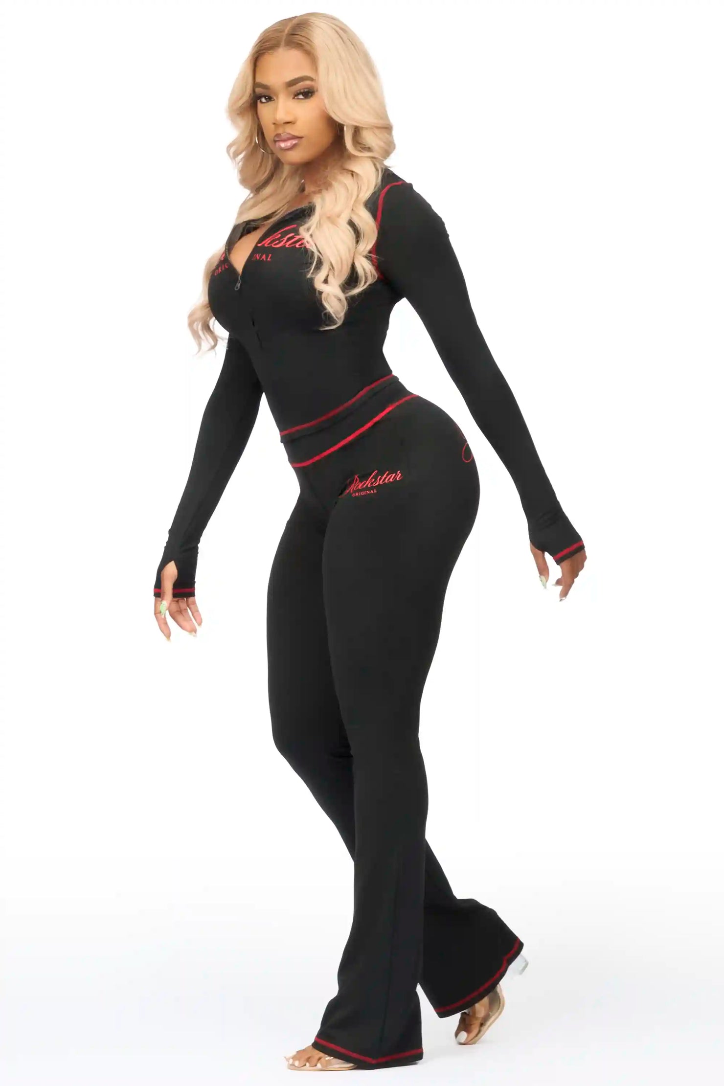 Arzena Black/Red Zip Up Lounge Track Set