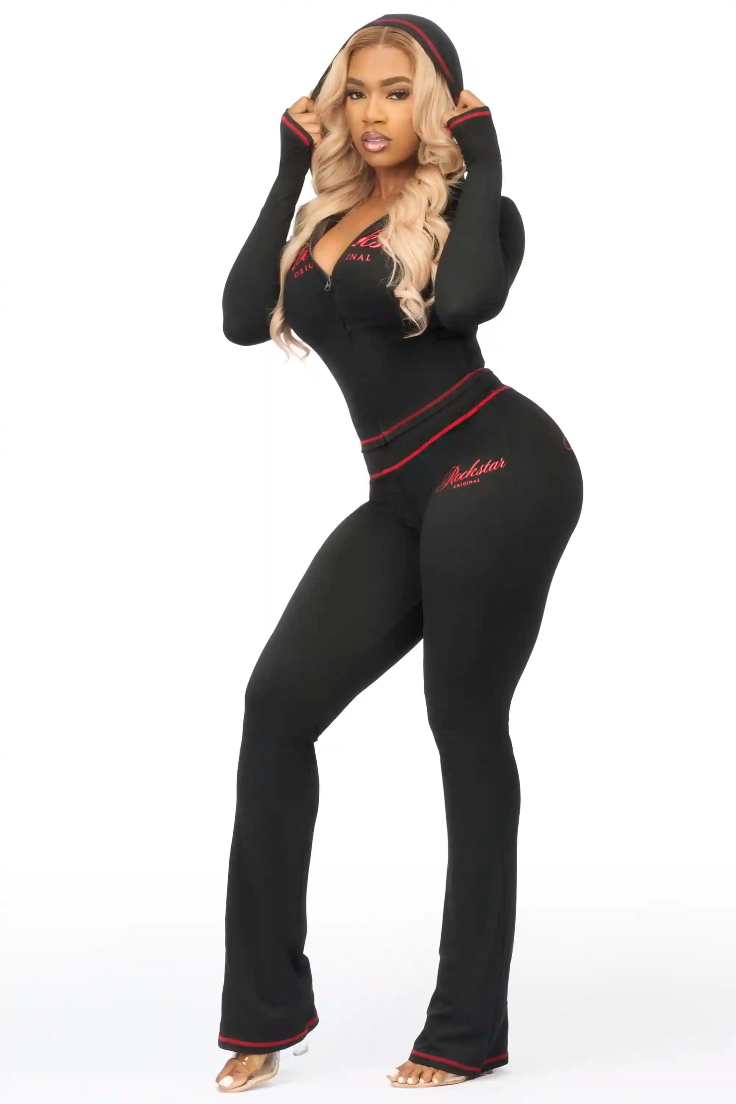 Arzena Black/Red Zip Up Lounge Track Set