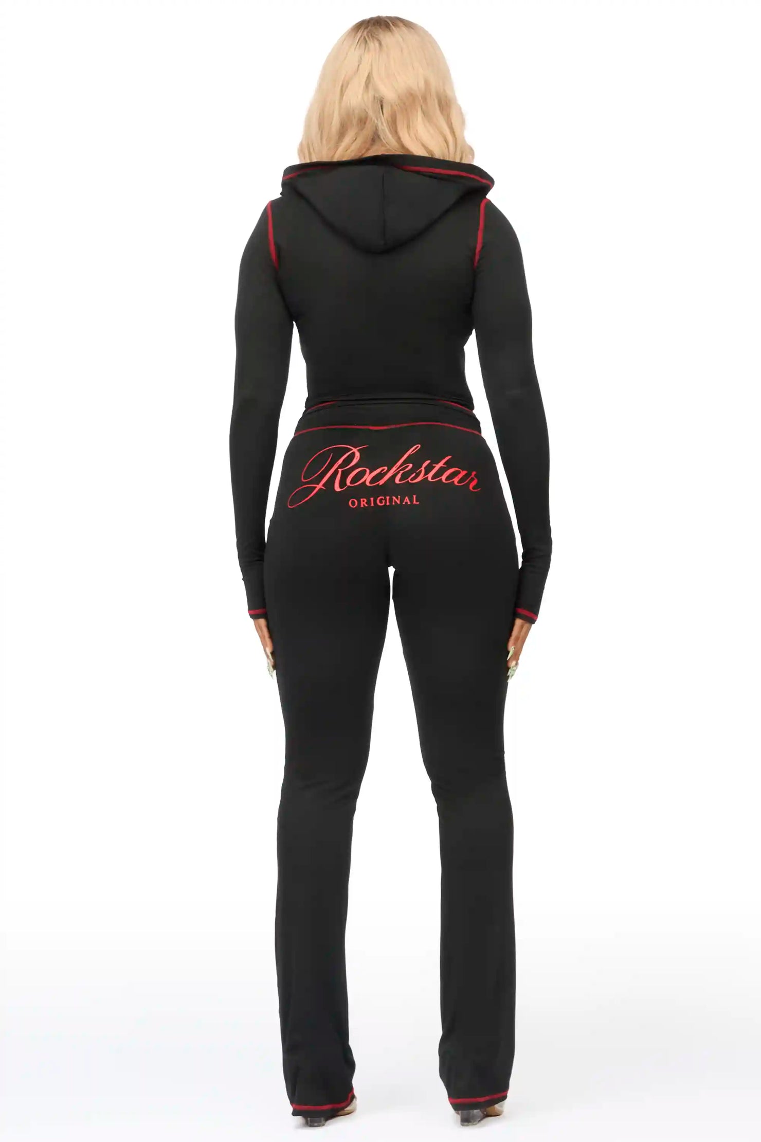 Arzena Black/Red Zip Up Lounge Track Set