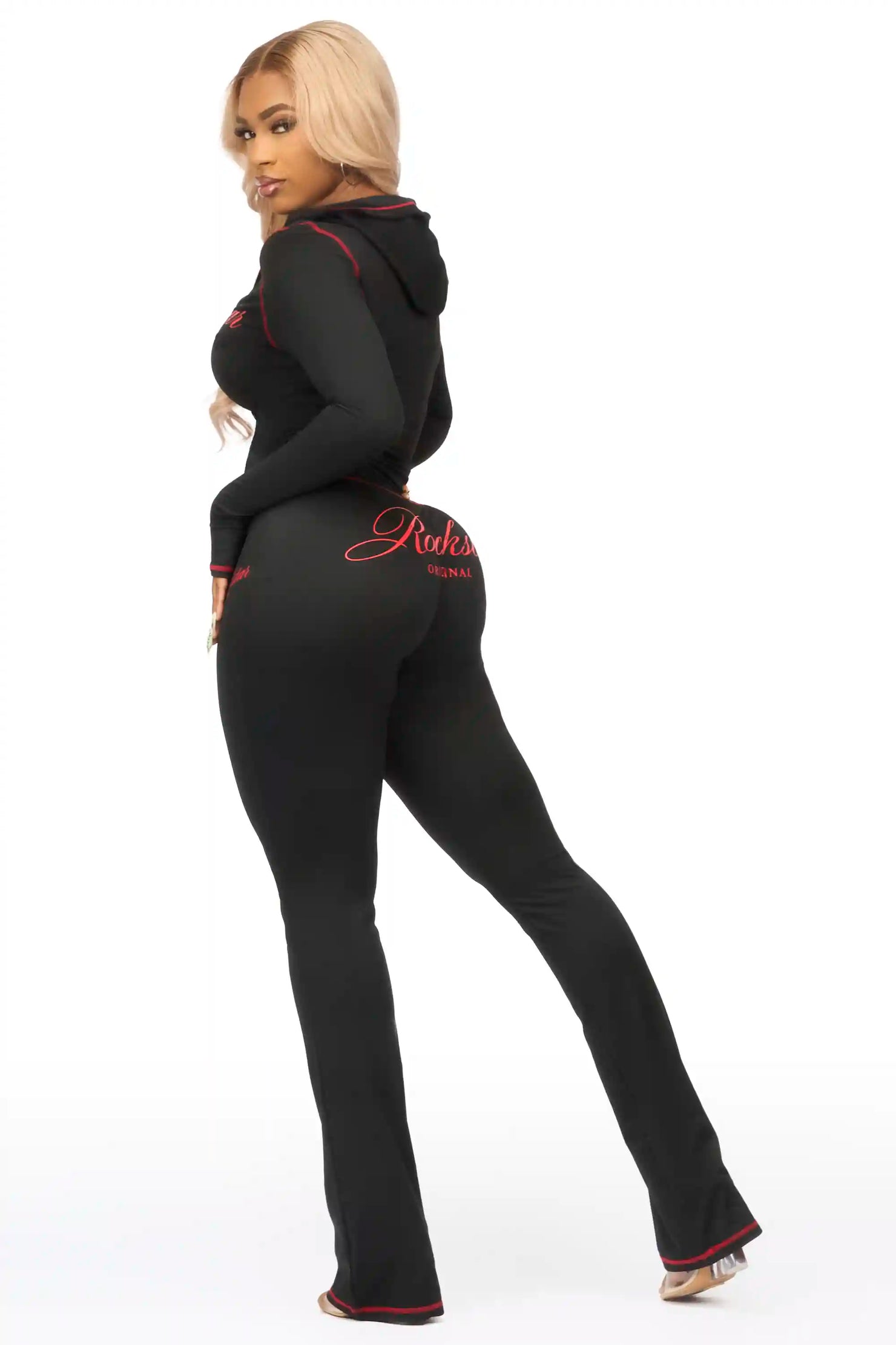 Arzena Black/Red Zip Up Lounge Track Set
