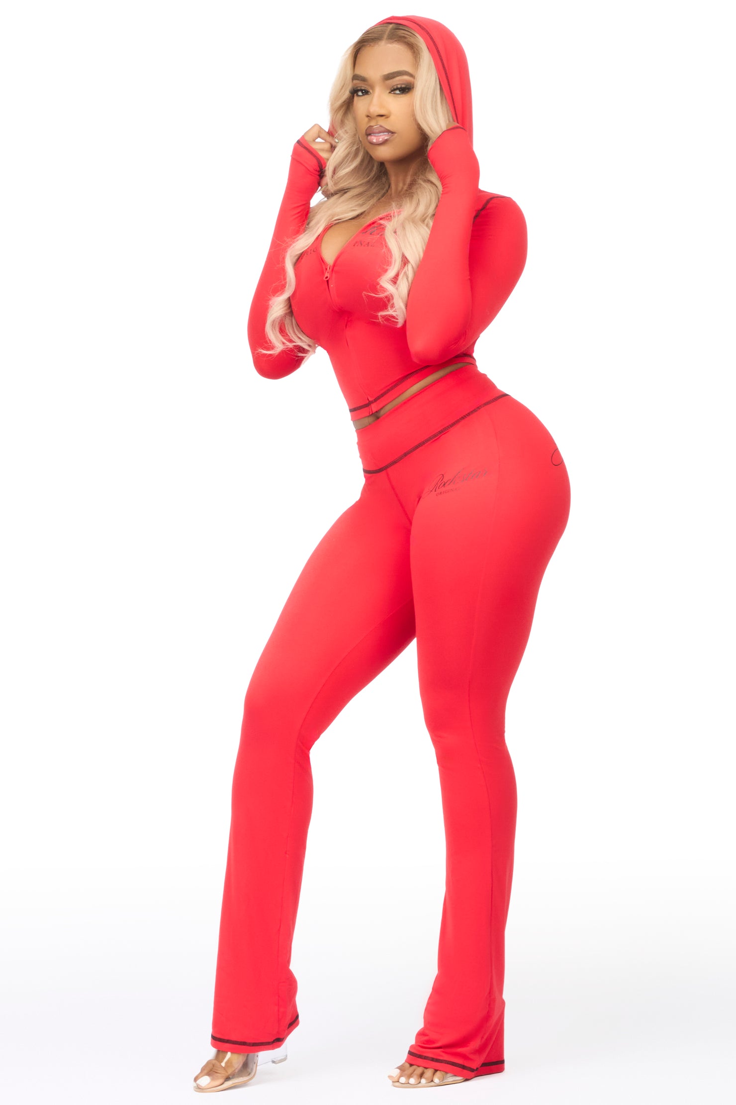 Arzena Red/Black Zip Up Lounge Track Set