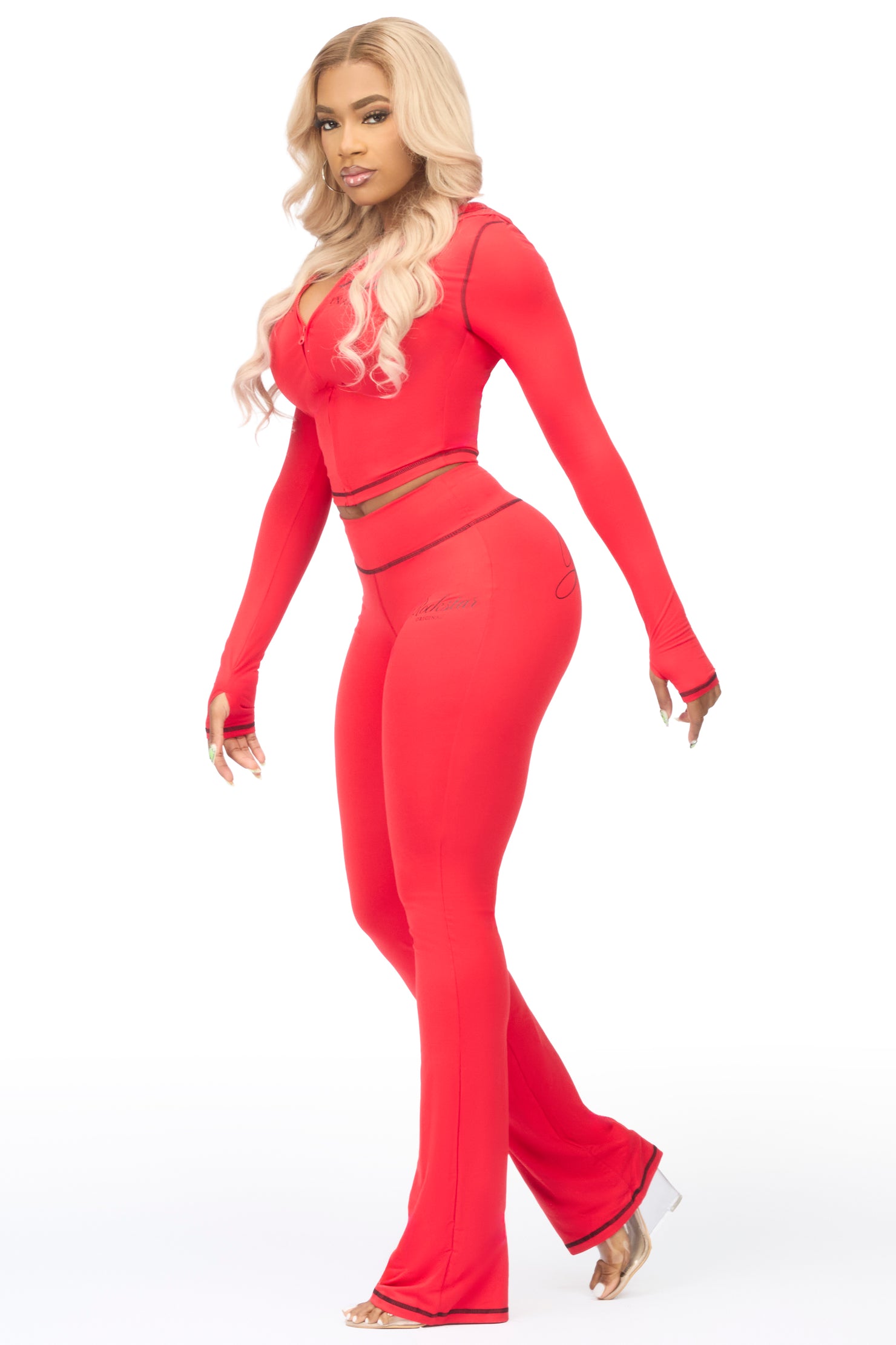 Arzena Red/Black Zip Up Lounge Track Set
