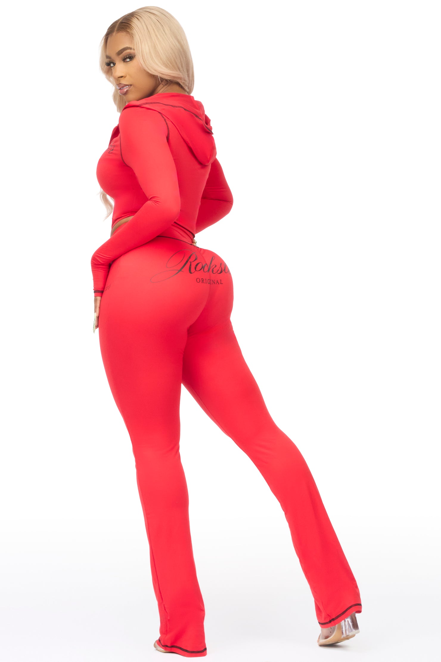 Arzena Red/Black Zip Up Lounge Track Set